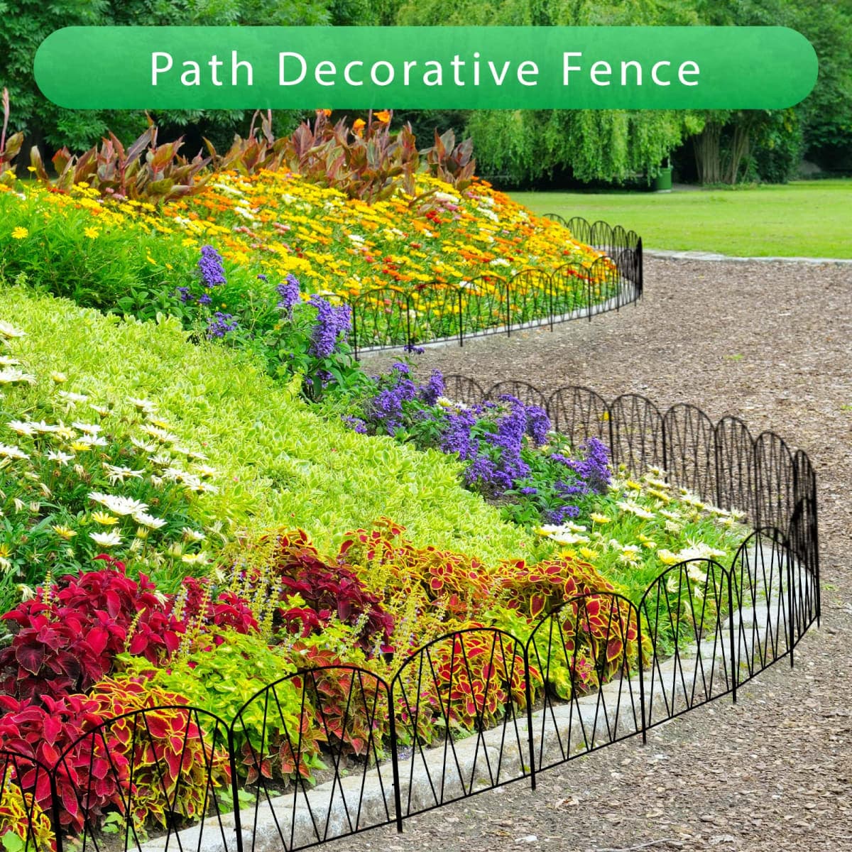 10 Pack Decorative Garden Fence 10.3 ft (L) x 15.9 in (H) Small Fence Animal Barrier Arched Rustproof Garden Fence Border Rabbit Metal Flower Bed Fencing for Yard Patio Outdoor Landscape thumbnail 2