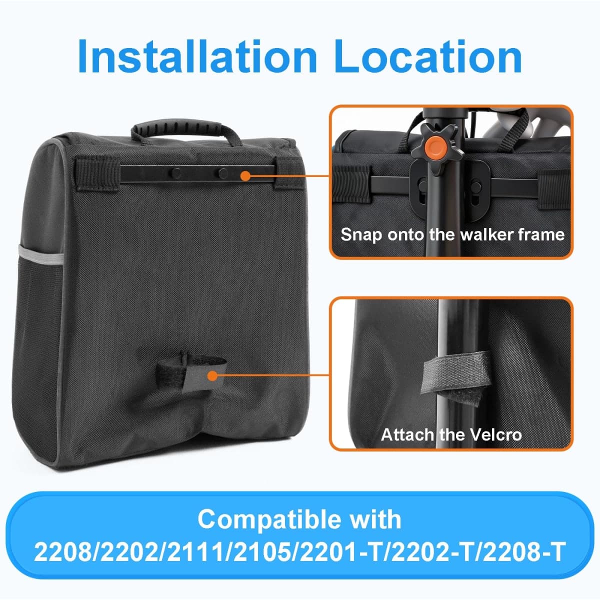 BlessReach Rolling Knee Walker Storage Bag - Durable Oxford Cloth Carry Bag with Reflective Strips & Secure Pockets, Universal Fit for Most Knee Scooters, Travel & Daily Use（Black） thumbnail 2
