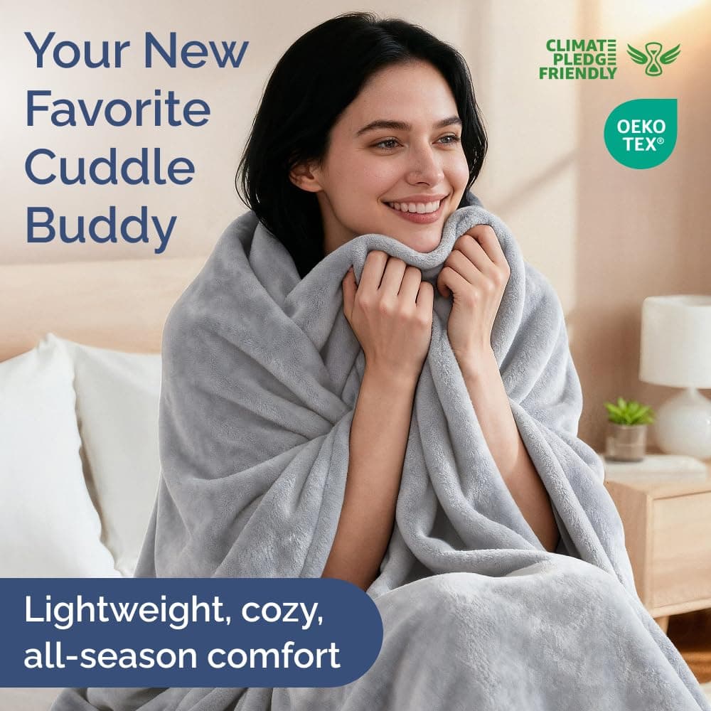 Ultra Soft Fleece Blanket Twin Size - Flannel Fleece Luxury Twin Blanket - Lightweight for Couch Bed Chair - Thick, Warm and Breathable - All Season Cozy Fuzzy, Anti-Static Microplush Bedding, Grey thumbnail 2