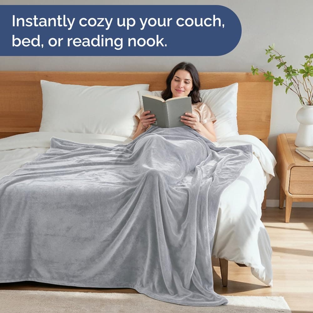 Ultra Soft Fleece Blanket Twin Size - Flannel Fleece Luxury Twin Blanket - Lightweight for Couch Bed Chair - Thick, Warm and Breathable - All Season Cozy Fuzzy, Anti-Static Microplush Bedding, Grey thumbnail 4