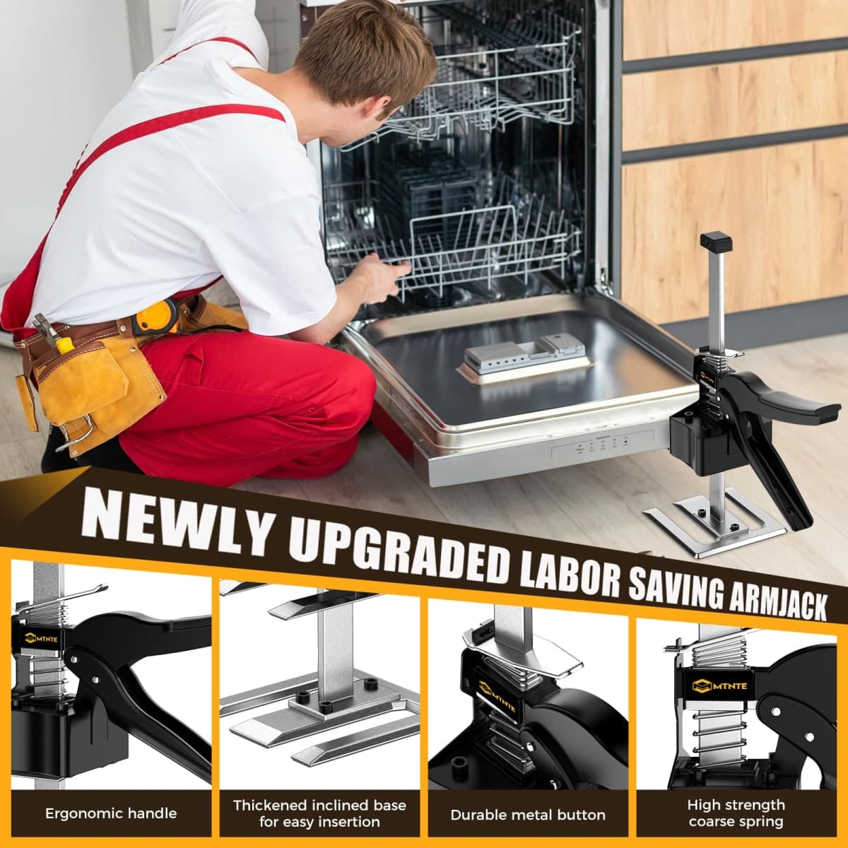Mtnte Labor Saving Handle 12 In Furniture Jack Drywall Lift for Wall Tile Locator, Multi-Function Height Adjustment Lifting Device,Door Panel,Lever Arm Lifter Tool Board Weight 330lb, Lift Range 6.7In thumbnail 3
