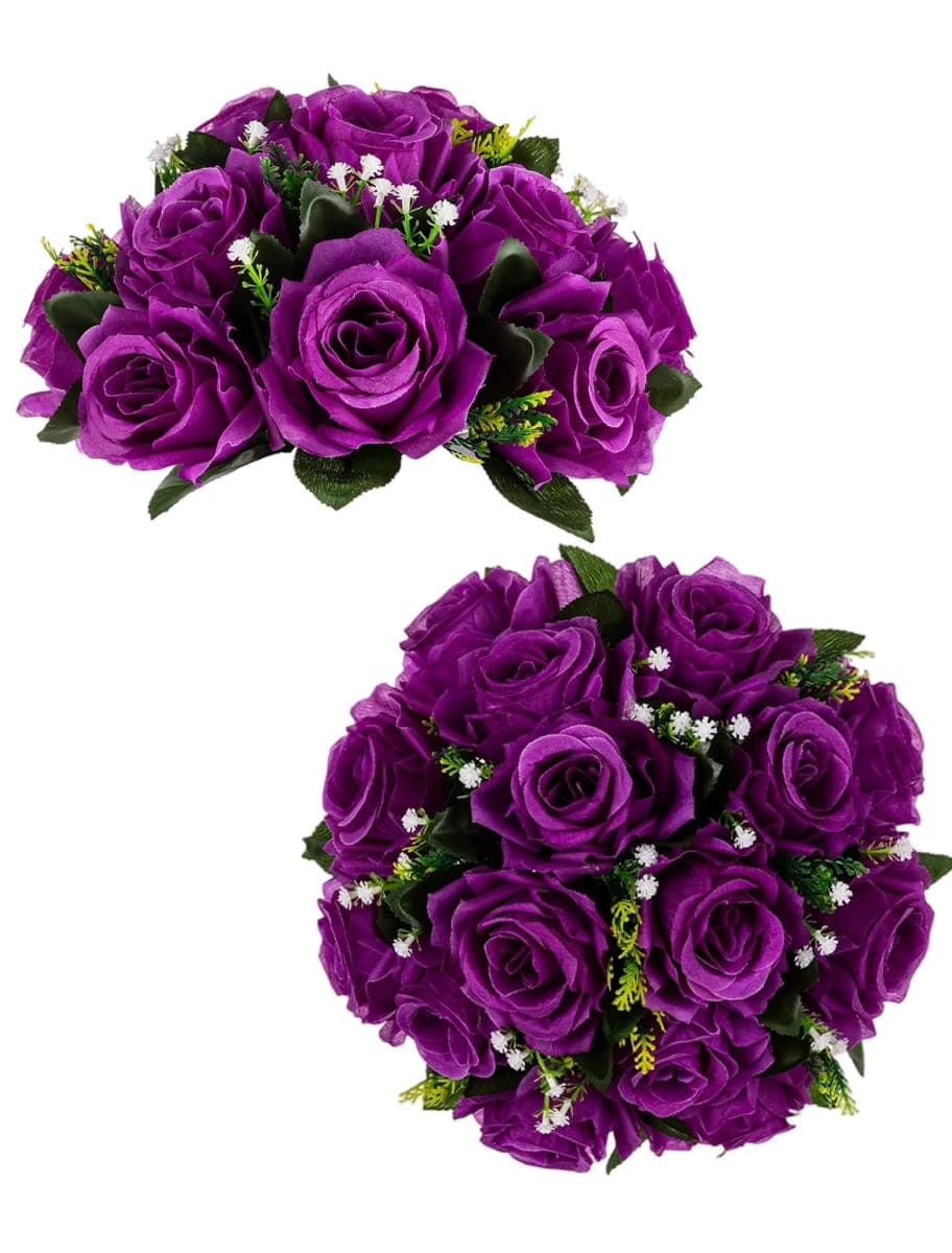 Flower Balls Wedding Rose Centerpieces: Blosmon 2 Pcs Purple Fake Flowers with Base Kissing Balls Decor Artificial Floral Arrangements Flower Bouquet of Roses Home Party Table DIY Decorations — image 1
