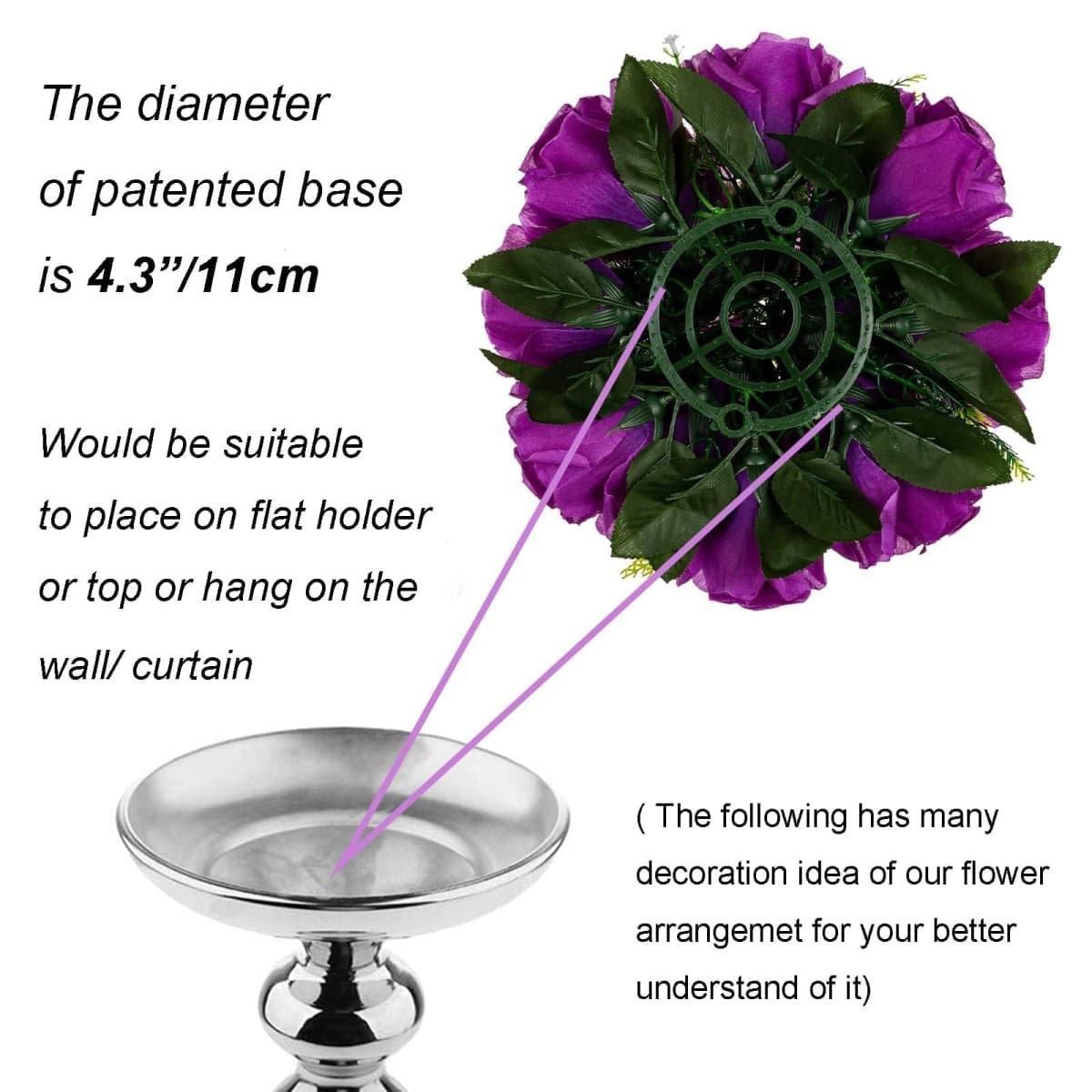 Flower Balls Wedding Rose Centerpieces: Blosmon 2 Pcs Purple Fake Flowers with Base Kissing Balls Decor Artificial Floral Arrangements Flower Bouquet of Roses Home Party Table DIY Decorations thumbnail 5