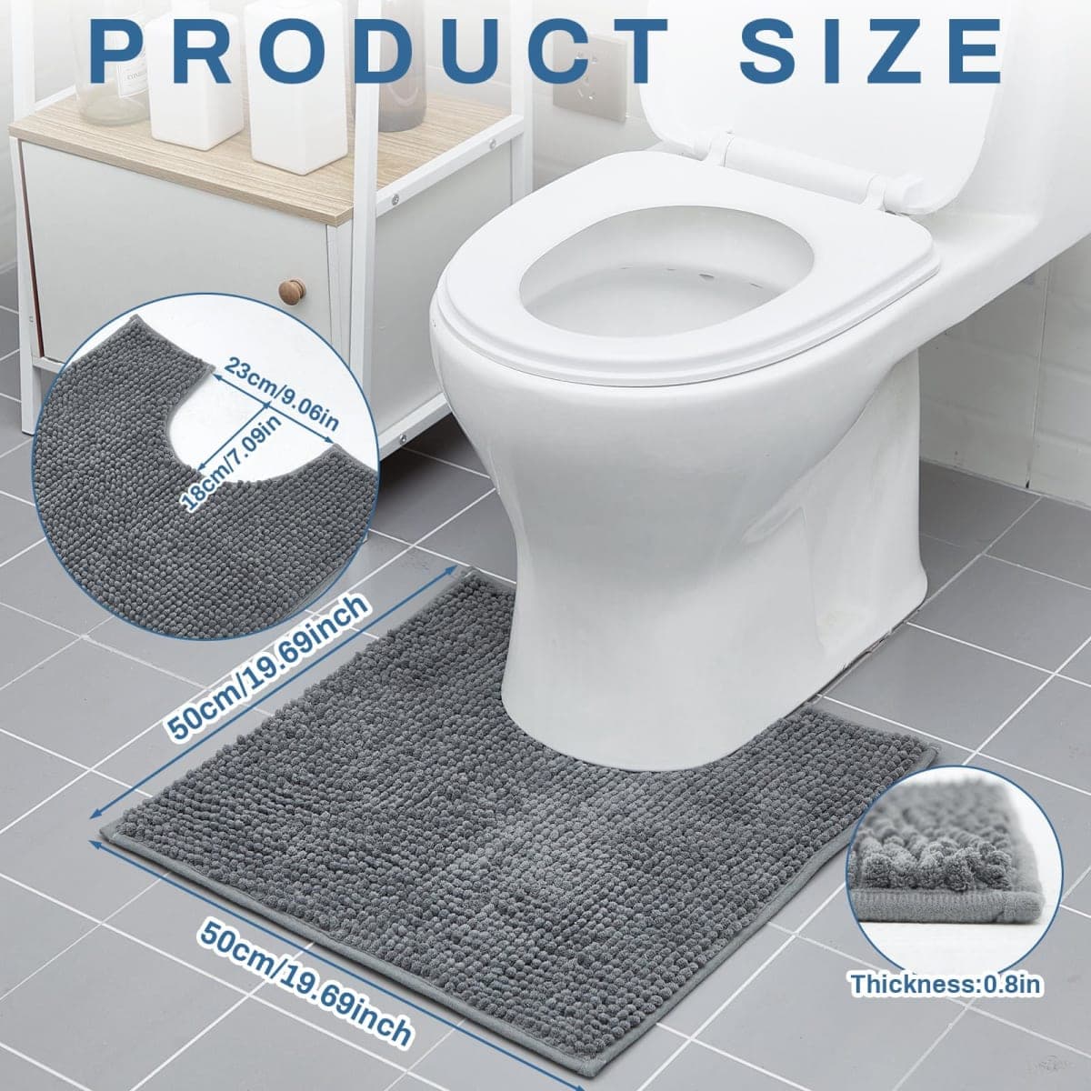 Timgle 6 Pcs U Shaped Toilet Rug 20'' x 20'' Disposable Toilet Mats 0.8'' Thick Chenille Fluffy Training Mats Disposable Non Slip Soft Absorbent Machine Washable Rug for Bath Floor Gray thumbnail 2