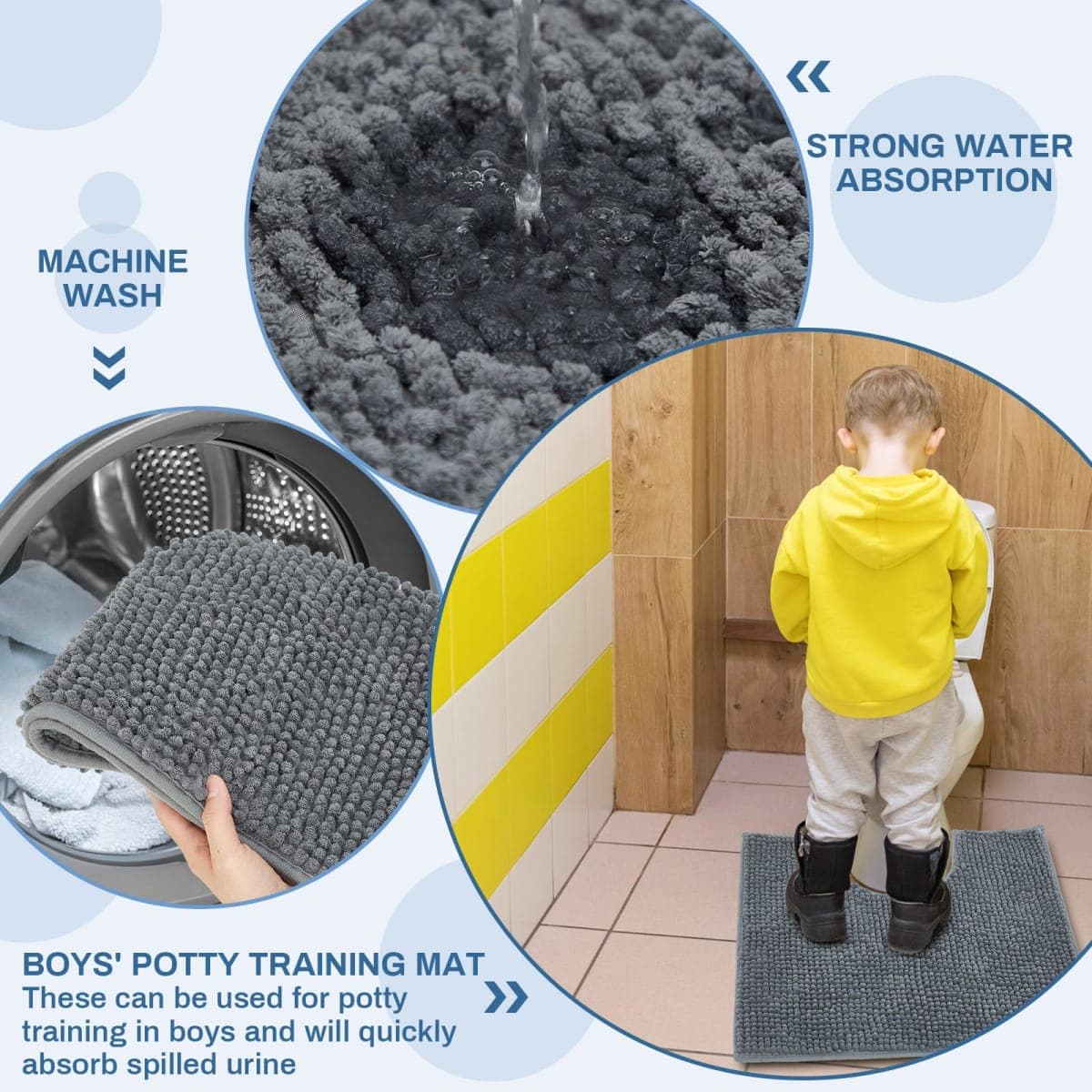 Timgle 6 Pcs U Shaped Toilet Rug 20'' x 20'' Disposable Toilet Mats 0.8'' Thick Chenille Fluffy Training Mats Disposable Non Slip Soft Absorbent Machine Washable Rug for Bath Floor Gray thumbnail 3