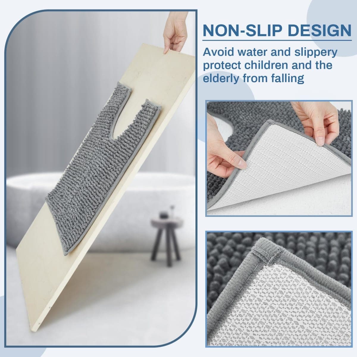 Timgle 6 Pcs U Shaped Toilet Rug 20'' x 20'' Disposable Toilet Mats 0.8'' Thick Chenille Fluffy Training Mats Disposable Non Slip Soft Absorbent Machine Washable Rug for Bath Floor Gray thumbnail 4