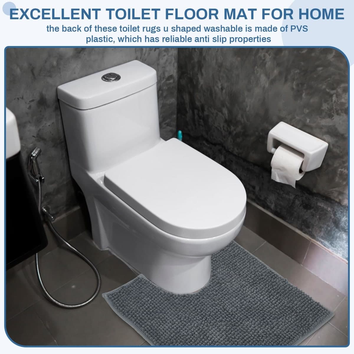 Timgle 6 Pcs U Shaped Toilet Rug 20'' x 20'' Disposable Toilet Mats 0.8'' Thick Chenille Fluffy Training Mats Disposable Non Slip Soft Absorbent Machine Washable Rug for Bath Floor Gray thumbnail 5