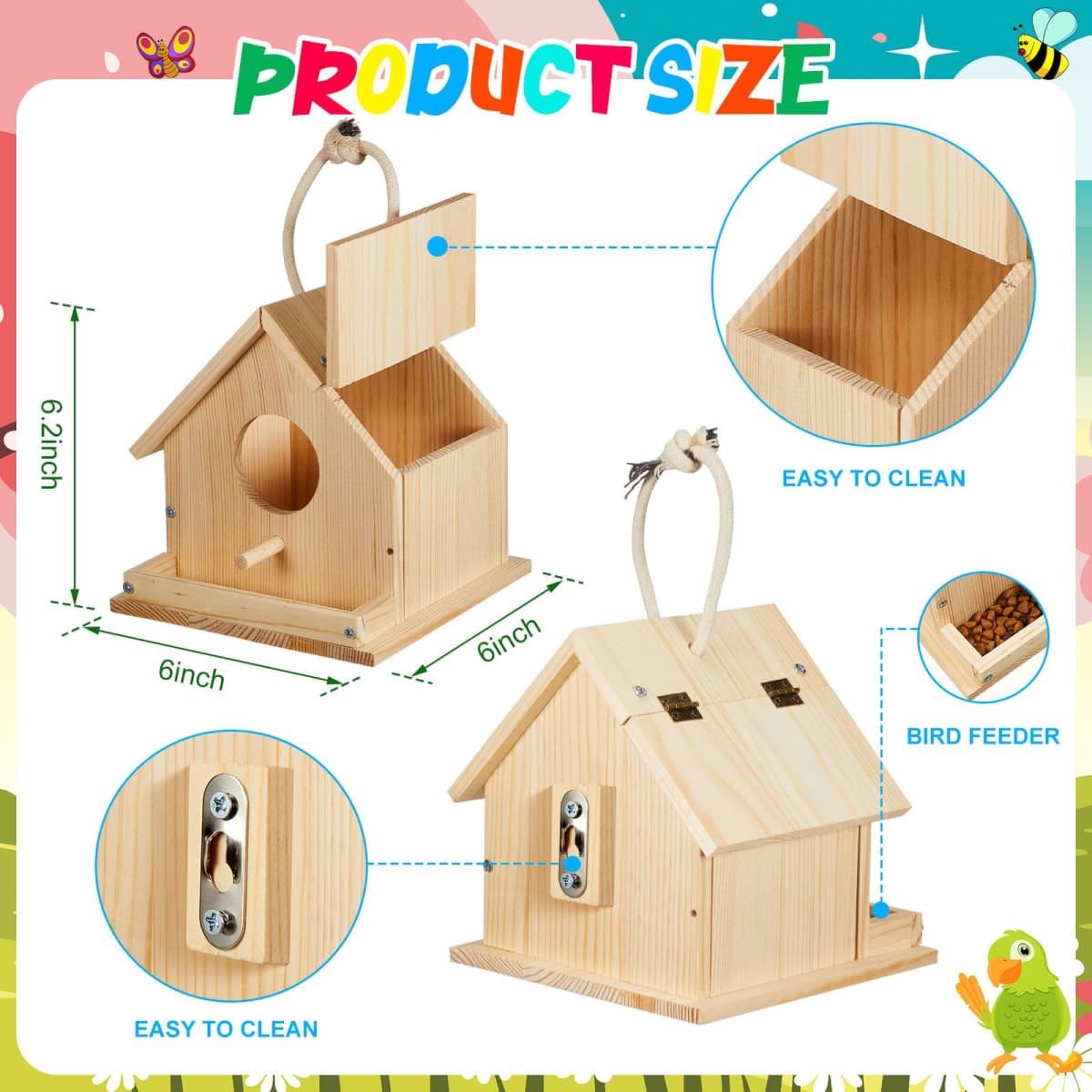 Liliful 4 Sets Wooden DIY Birdhouse Kit, Unfinished Bird Houses with Paints and Paintbrushes, Bird Feeder Craft Arts for Kids Ages 4-8, 8-12, Classroom Activity and Adults Wooden Craft Gifts thumbnail 2