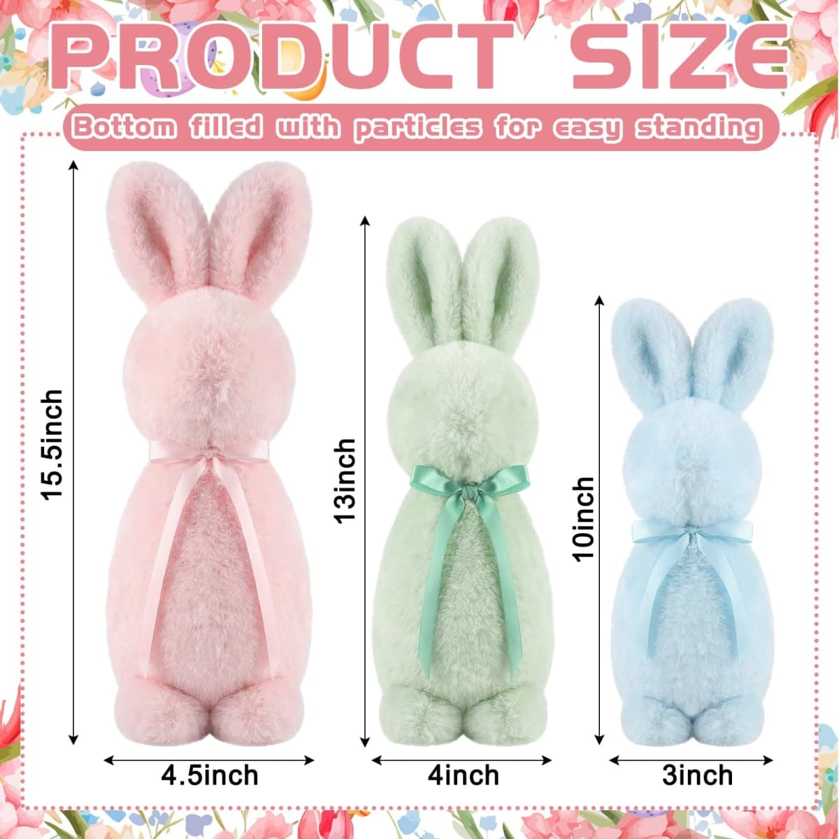 Breling 3 Pcs Easter Bunny Throw Pillow Pastel Easter Rabbit Shaped Pillow 16" 13" 10" Flocked Bunny with Bow Tie Cute Spring Plush Decor for Sofa Couch Living Room Bedroom Home Car Office Decor thumbnail 2