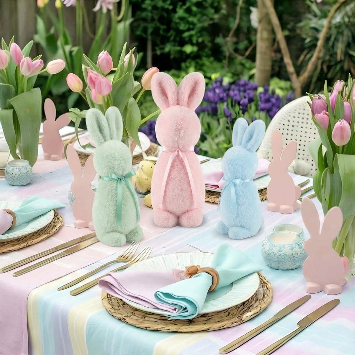 Breling 3 Pcs Easter Bunny Throw Pillow Pastel Easter Rabbit Shaped Pillow 16" 13" 10" Flocked Bunny with Bow Tie Cute Spring Plush Decor for Sofa Couch Living Room Bedroom Home Car Office Decor thumbnail 3
