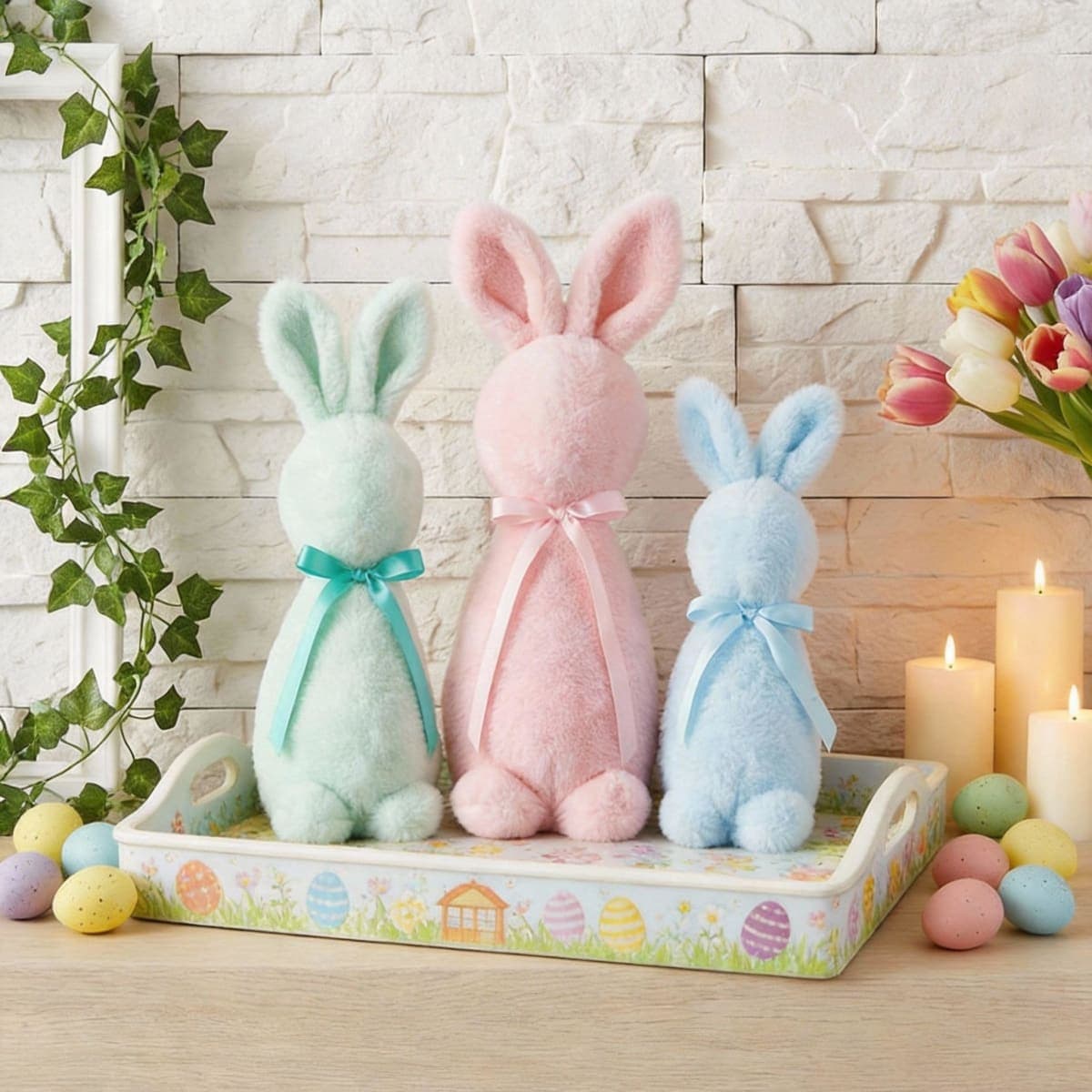 Breling 3 Pcs Easter Bunny Throw Pillow Pastel Easter Rabbit Shaped Pillow 16" 13" 10" Flocked Bunny with Bow Tie Cute Spring Plush Decor for Sofa Couch Living Room Bedroom Home Car Office Decor thumbnail 4
