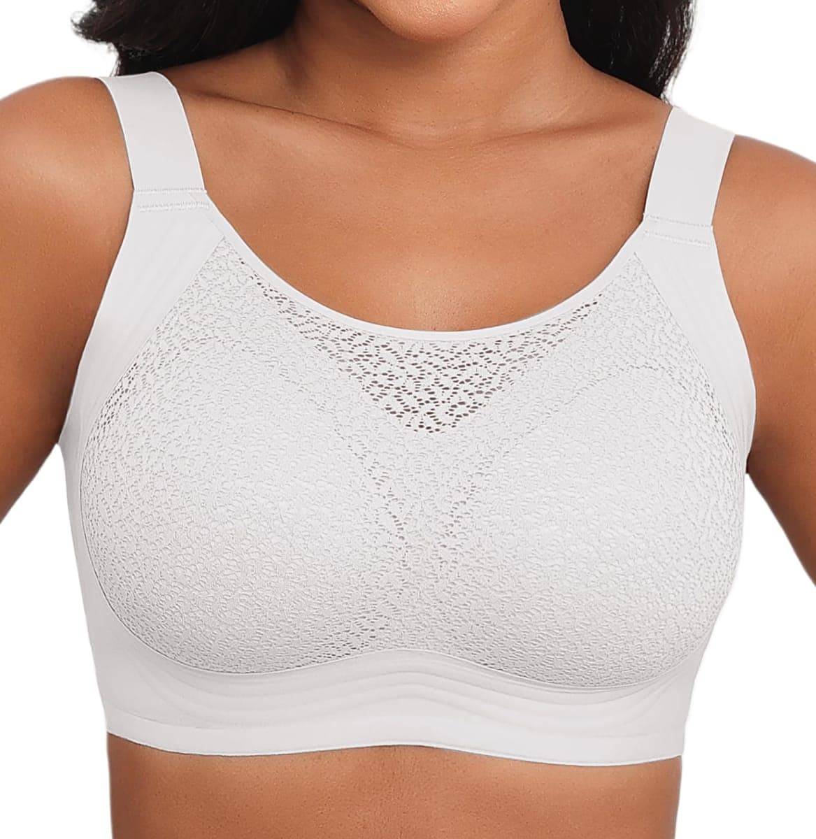 Xcutting Lace Women's Seamless No Underwire Bra Soft Wireless Comfort Bralettes Full Coverage Bralette Everyday T-Shirt Bra, White, Large — image 1