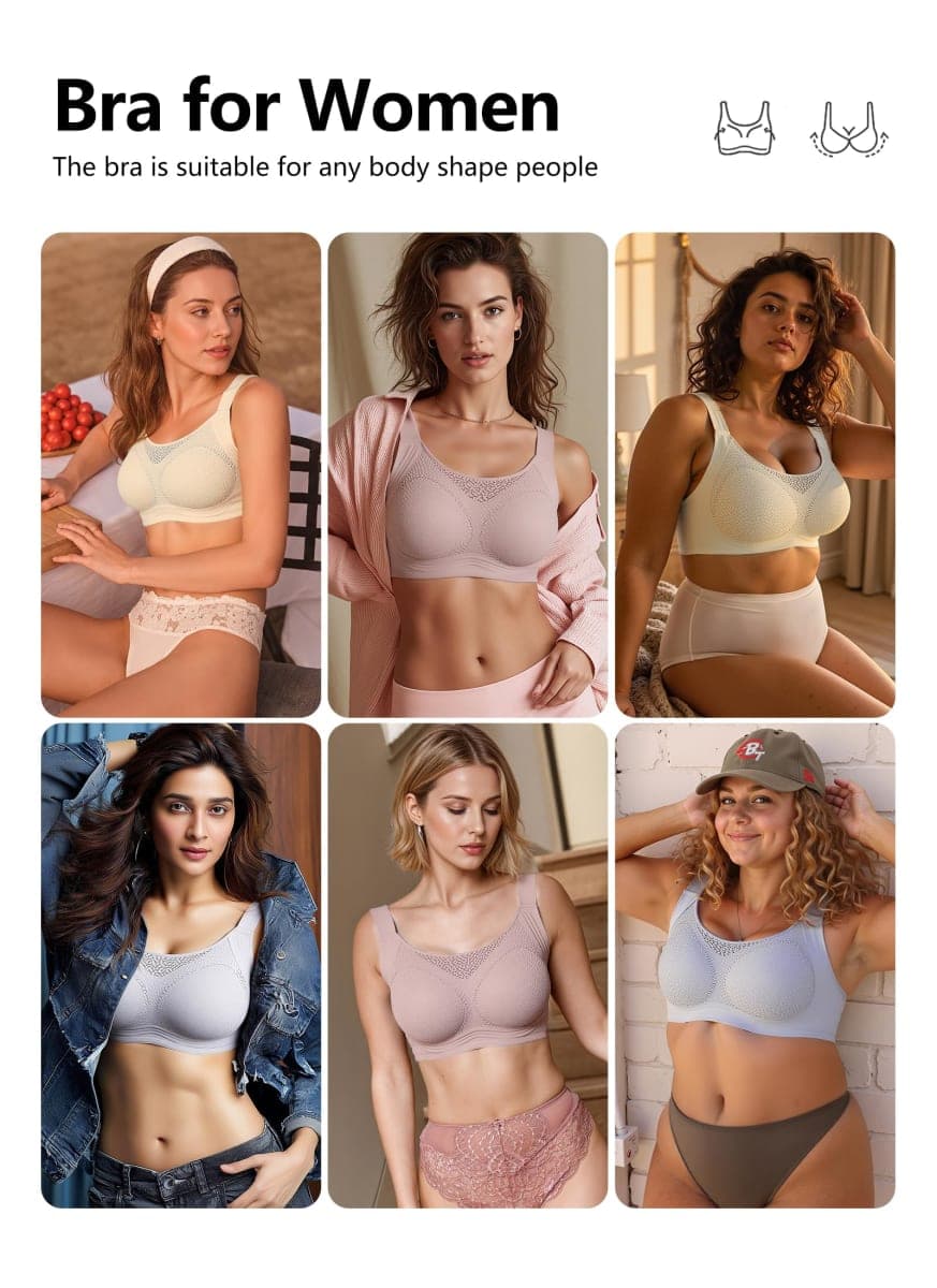 Xcutting Lace Women's Seamless No Underwire Bra Soft Wireless Comfort Bralettes Full Coverage Bralette Everyday T-Shirt Bra, White, Large thumbnail 3