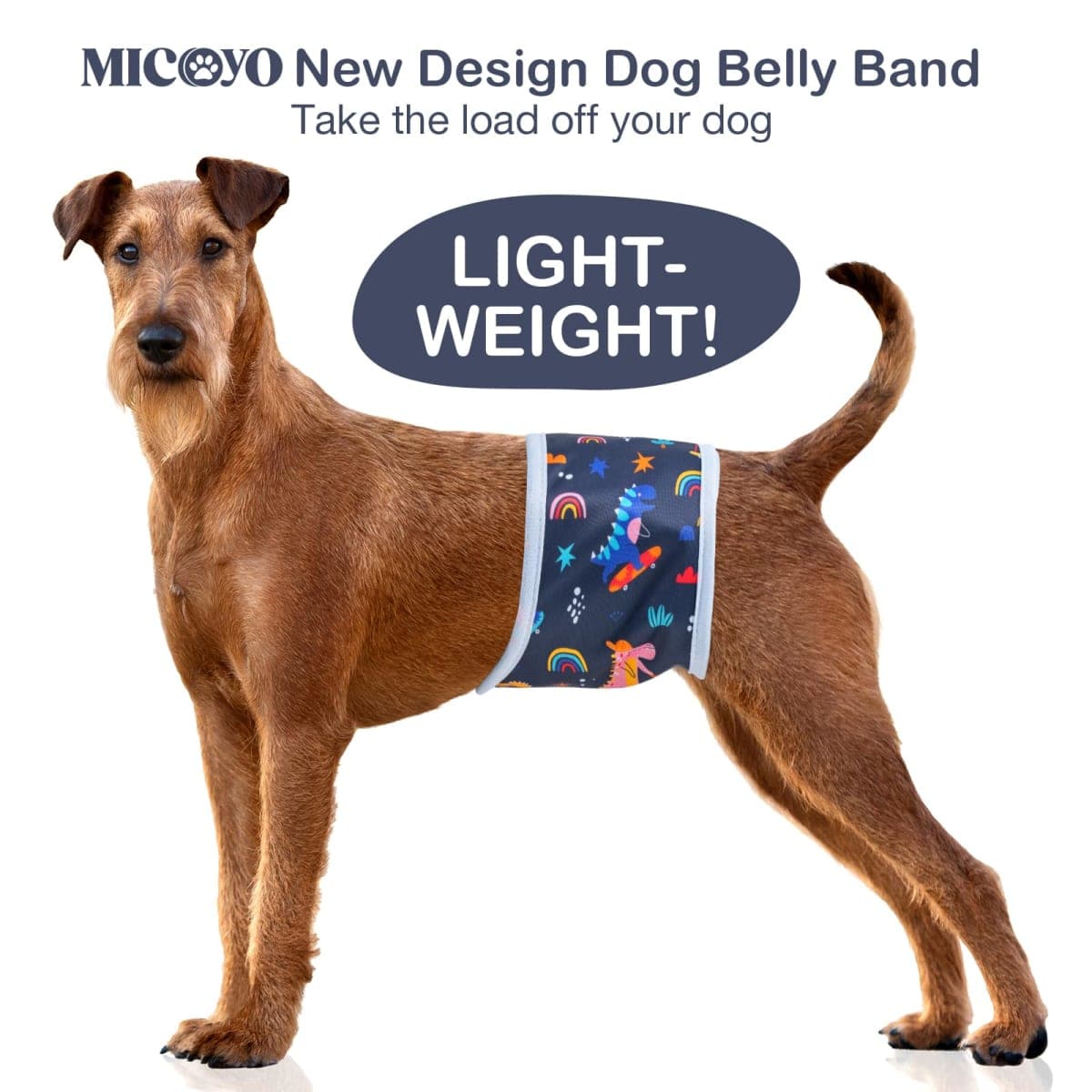 MICOOYO Male Dog Diaper Lightweight Dog Wraps Washable Dogs Diapers Doggie Belly Bands for Male Dogs, Small Reusable Puppy Diapers (Dinosaur, S) thumbnail 2