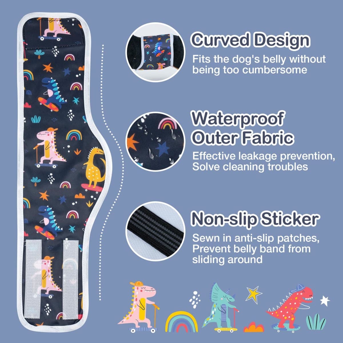 MICOOYO Male Dog Diaper Lightweight Dog Wraps Washable Dogs Diapers Doggie Belly Bands for Male Dogs, Small Reusable Puppy Diapers (Dinosaur, S) thumbnail 4