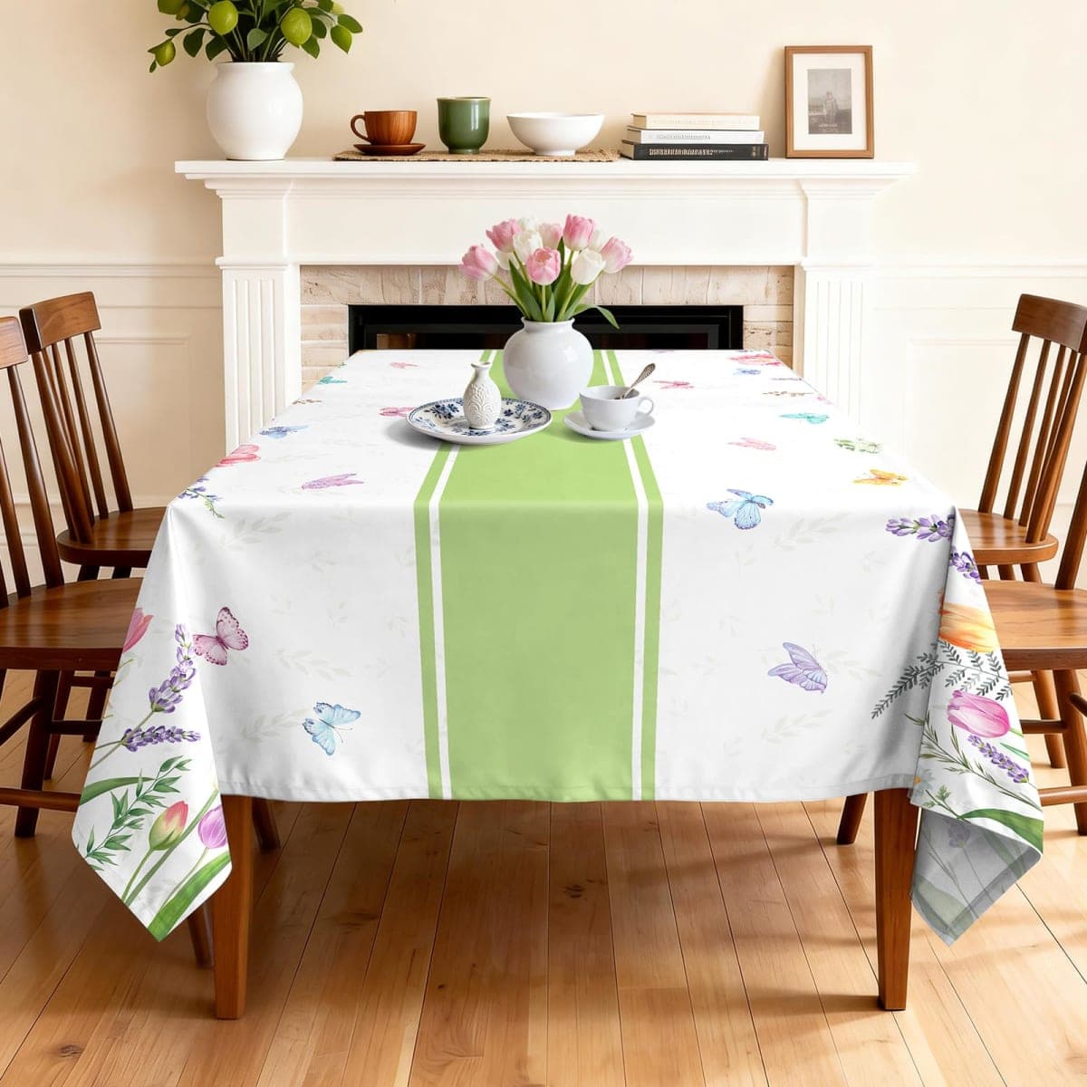 Arquiel Spring Summer Floral Tablecloth Waterproof, Tuilp Flower Table Cloth Rectangle Stain Resistant, Washable Table Cover for Party Picnic Wedding Outdoor Dining Decor (60×104 Inch) thumbnail 4