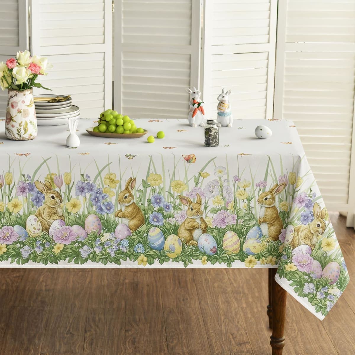 Horaldaily Easter Tablecloth 60×104 Inch Rectangular, Beige Easter Grass Bunny Egg Washable Seasonal Table Cover for Party Picnic Dinner Decor — image 1