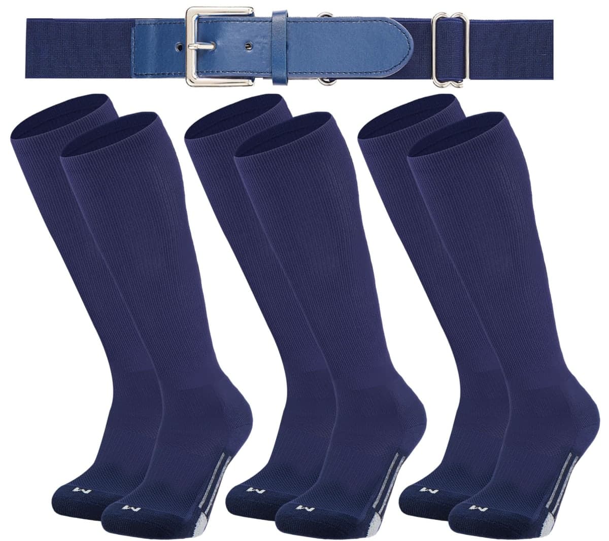 Londkaron Youth Elite Baseball/Softball Socks & Belt Combo (3 Pairs of Socks with 1 Belt), Navy, Small — image 1