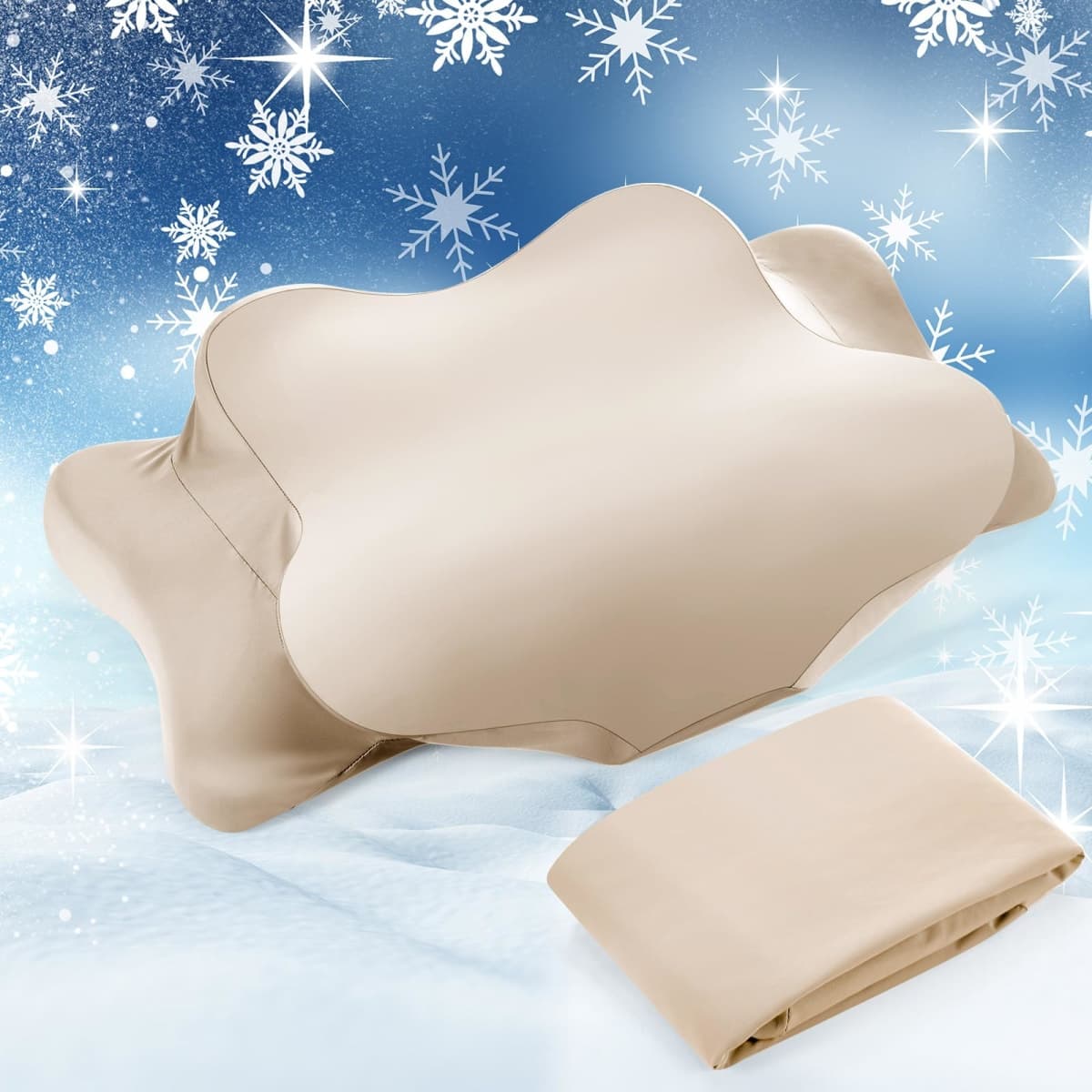 Hahafelt Cooling Cervical Neck Pillowcase Cover (Only Pillow Case) Ergonomic Pillowcase with Zipper Breathable Pillow Cover Contour Cool Case for Side Back Stomach Sleepers(Champagne,Queen Size) — image 1