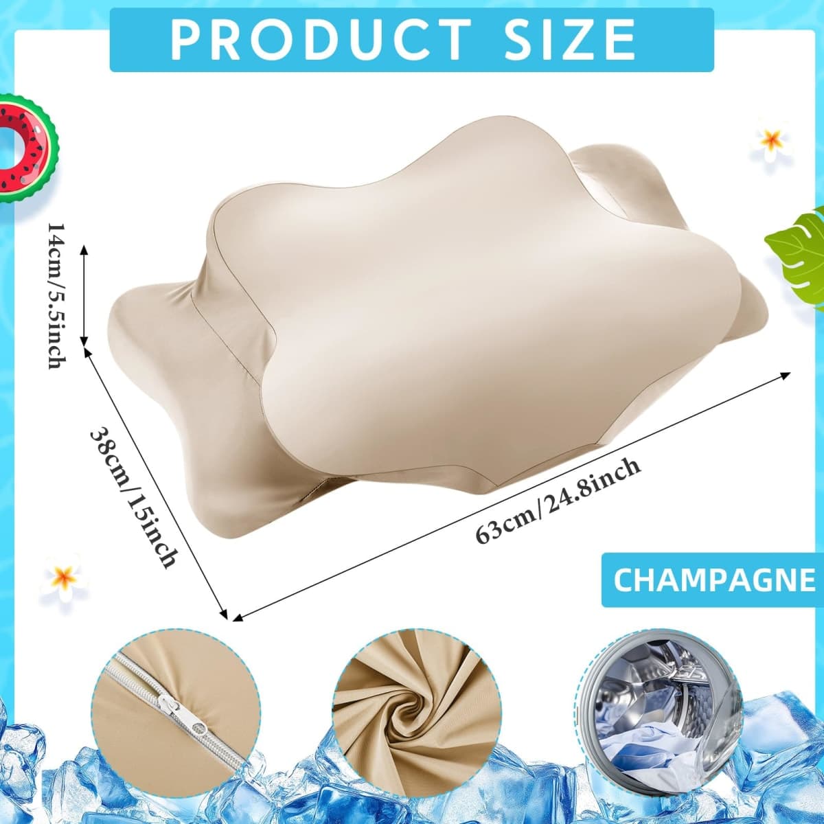 Hahafelt Cooling Cervical Neck Pillowcase Cover (Only Pillow Case) Ergonomic Pillowcase with Zipper Breathable Pillow Cover Contour Cool Case for Side Back Stomach Sleepers(Champagne,Queen Size) thumbnail 2