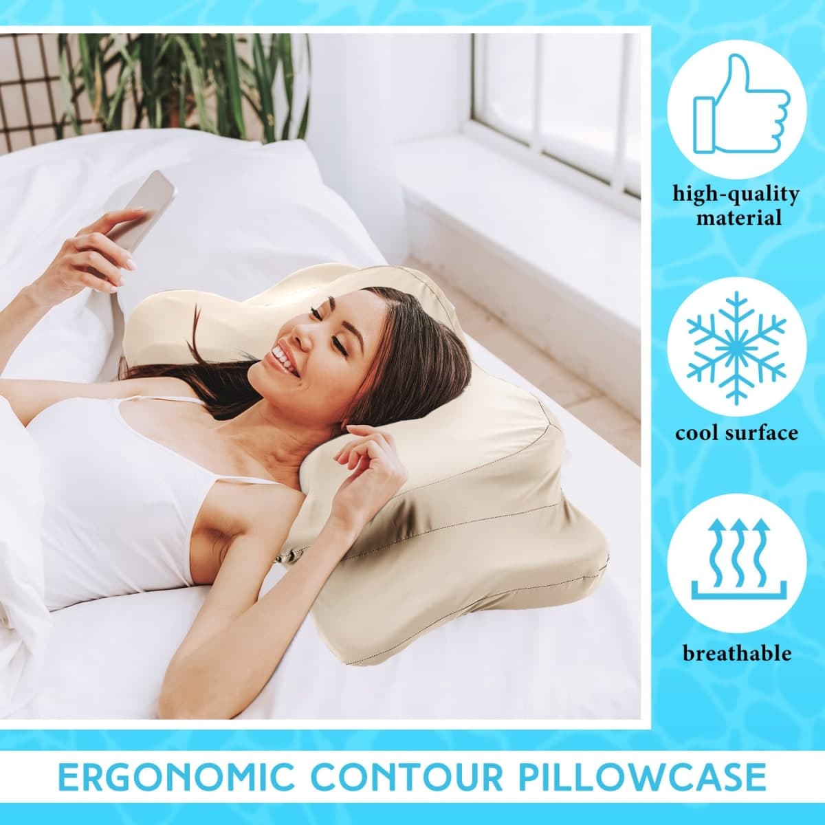 Hahafelt Cooling Cervical Neck Pillowcase Cover (Only Pillow Case) Ergonomic Pillowcase with Zipper Breathable Pillow Cover Contour Cool Case for Side Back Stomach Sleepers(Champagne,Queen Size) thumbnail 4