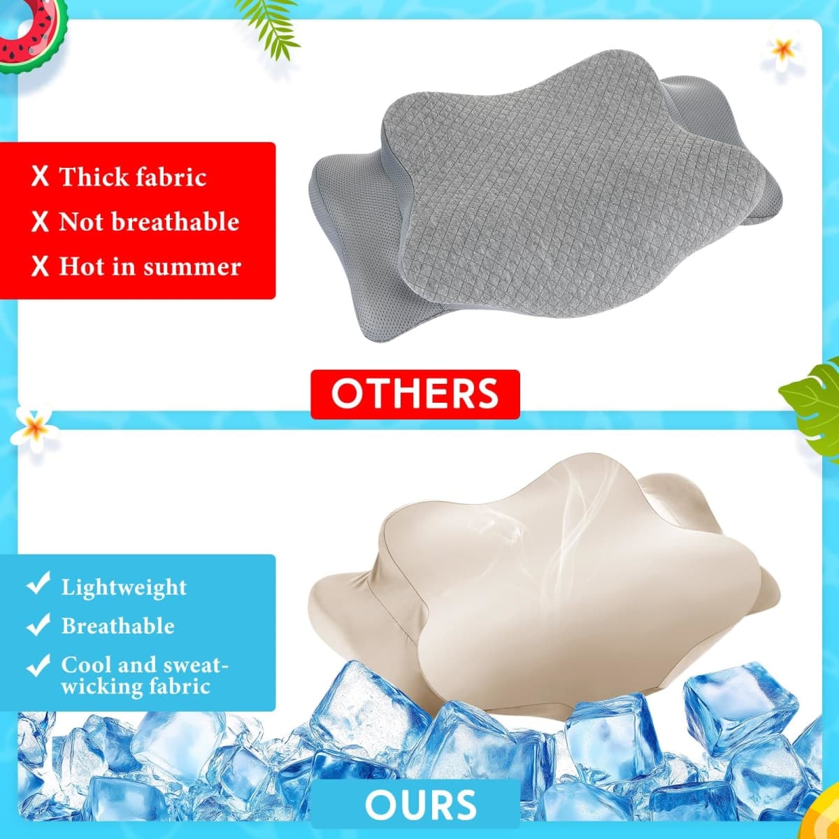 Hahafelt Cooling Cervical Neck Pillowcase Cover (Only Pillow Case) Ergonomic Pillowcase with Zipper Breathable Pillow Cover Contour Cool Case for Side Back Stomach Sleepers(Champagne,Queen Size) thumbnail 5