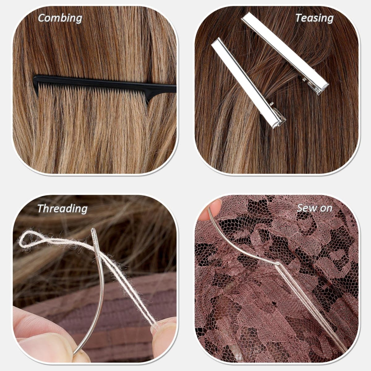 Hair Extension Tools Kit, 600 Silicone Lined Micro Rings, 1 Plier, 2 Hook Needle Pulling Loop, 10 Curved Hair Needle, 4 Metal Hair Clips, 1 Comb, 3 Sewing Threads, 200 Mini Rubber Bands thumbnail 5