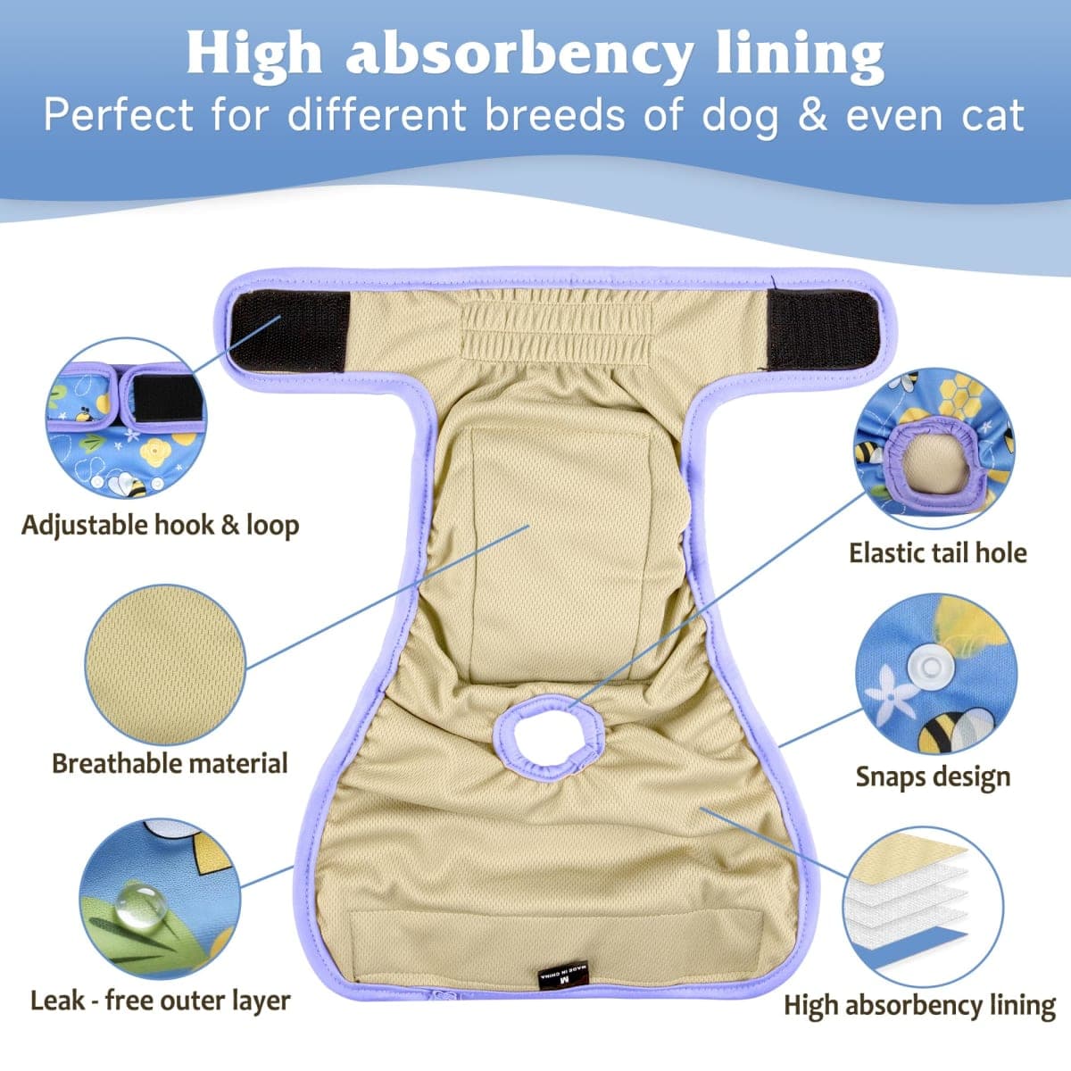 Dog Diapers Female 5pcs,Reusable Dog Doggie Puppy Doggy Diapers Female, Period Panties in Heat, Leaf, Large thumbnail 4