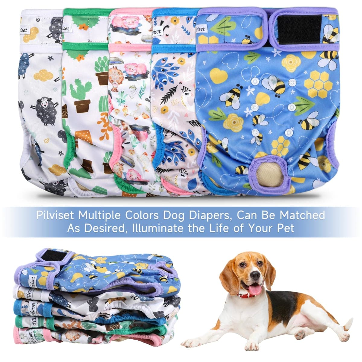 Dog Diapers Female 5pcs,Reusable Dog Doggie Puppy Doggy Diapers Female, Period Panties in Heat, Leaf, Large thumbnail 5