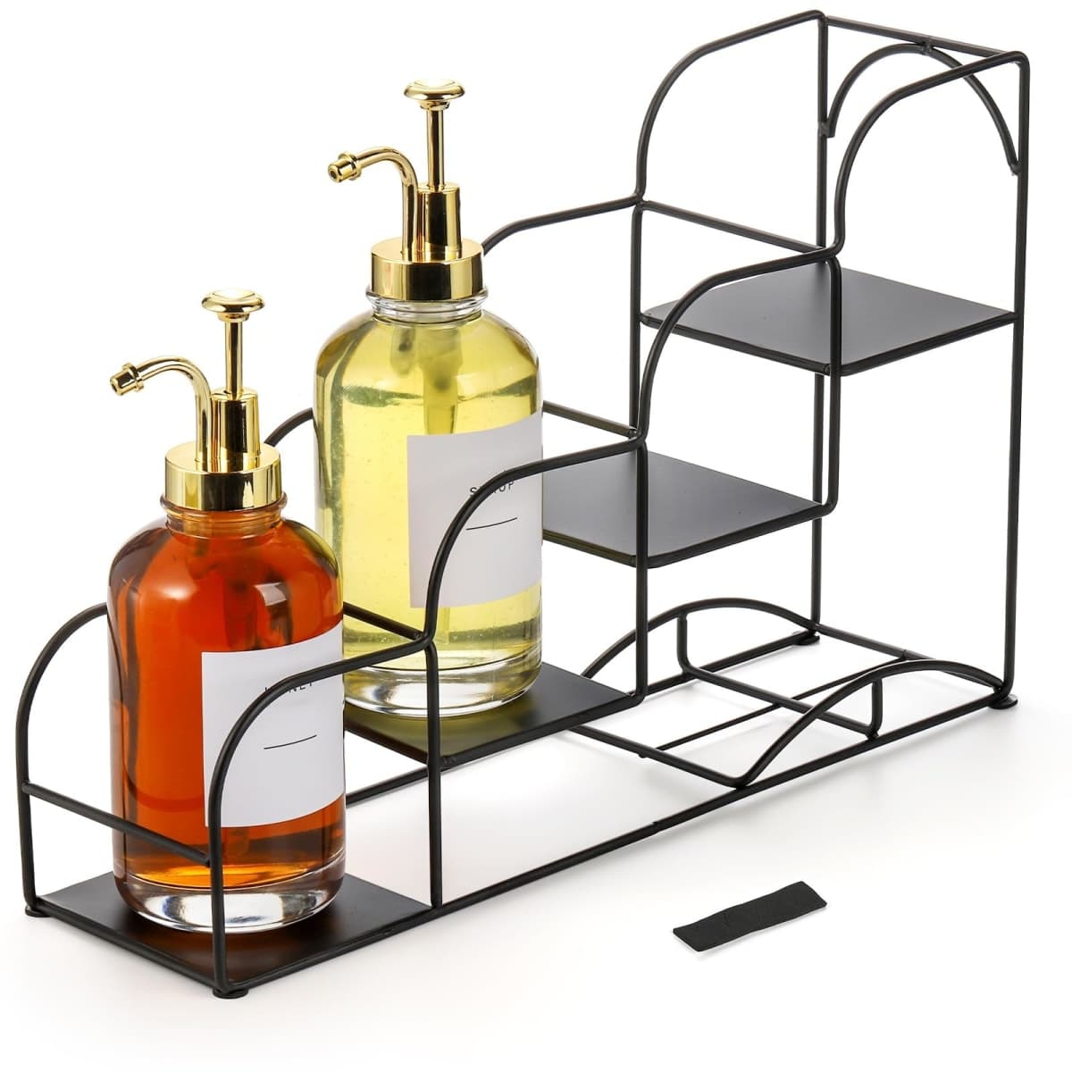 Noamus 4-Tier Syrup Bottle Holder, Iron 4 Compartment Bottle Organizer Rack, 16" Countertop Display Storage Shelf Bottle Stand, Metal Coffee Bar Organizer for Dressing, Wine, Juice, Kitchen, Black — image 1