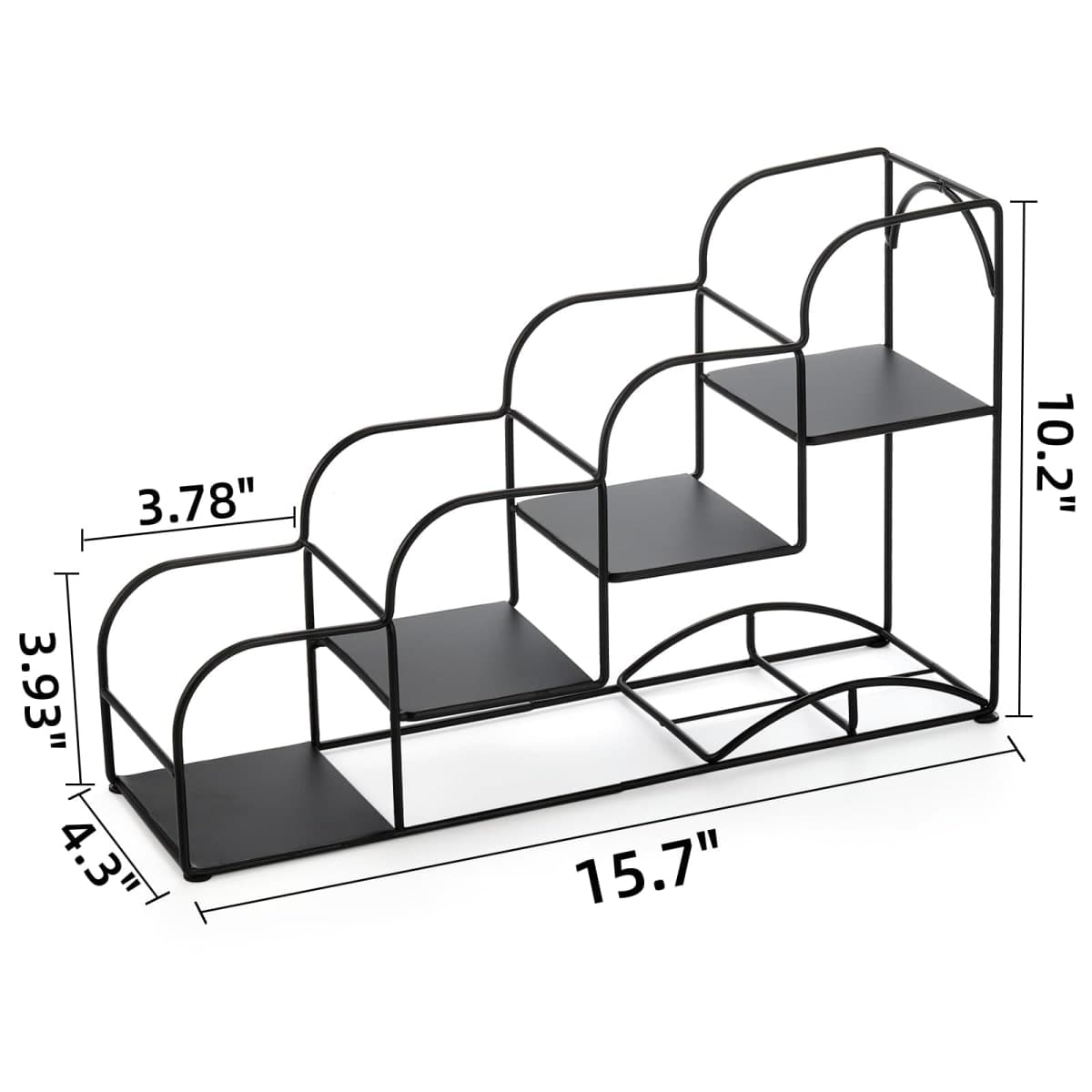 Noamus 4-Tier Syrup Bottle Holder, Iron 4 Compartment Bottle Organizer Rack, 16" Countertop Display Storage Shelf Bottle Stand, Metal Coffee Bar Organizer for Dressing, Wine, Juice, Kitchen, Black thumbnail 2