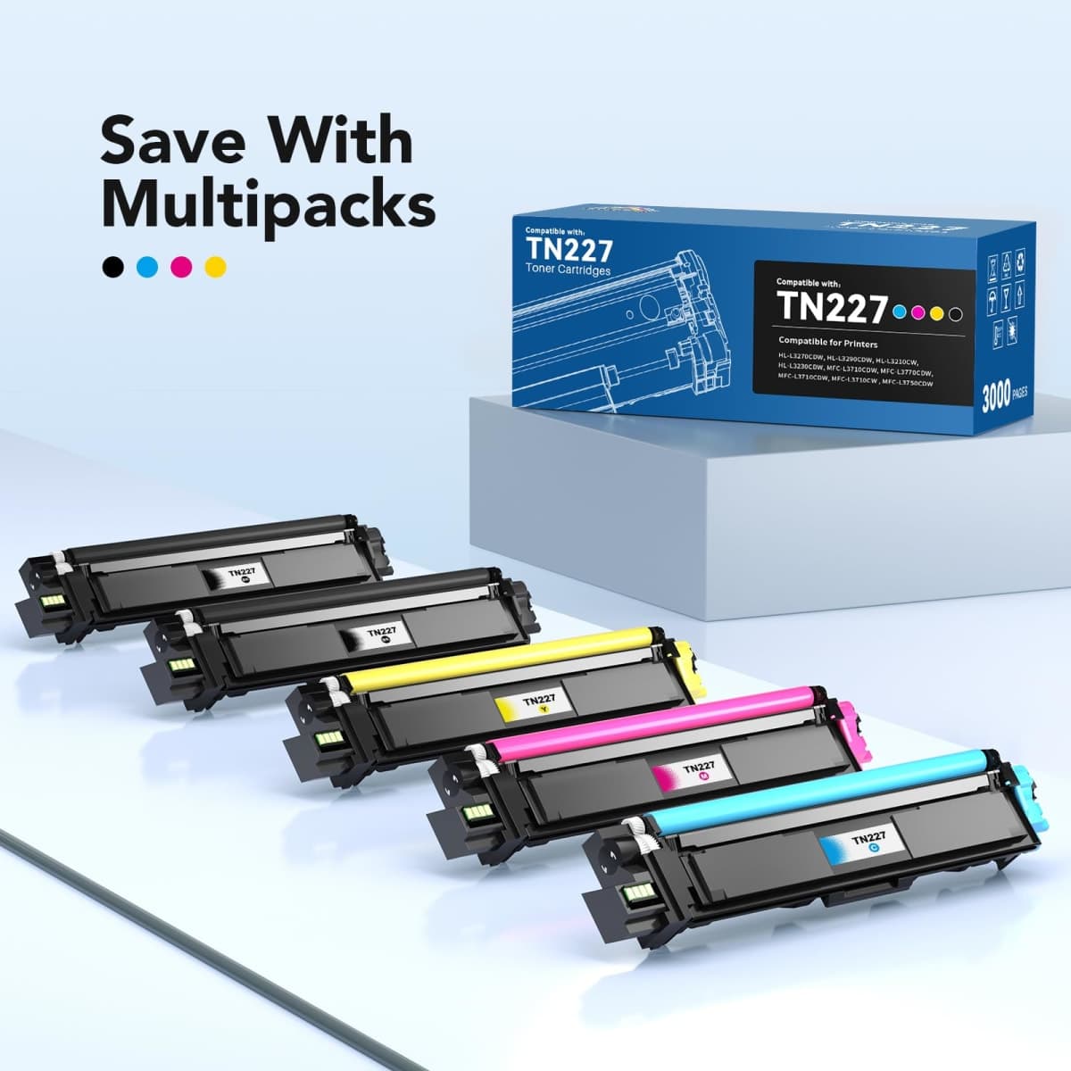 Colorfly Compatible TN227 High Yield Toner Cartridges Replacement for TN-227BK/C/M/Y High-Yield TN 227 Toners Cartridge Use with HL-I3290CDW Toner MFC l3770CDW HL-L3270CDW 5P thumbnail 5