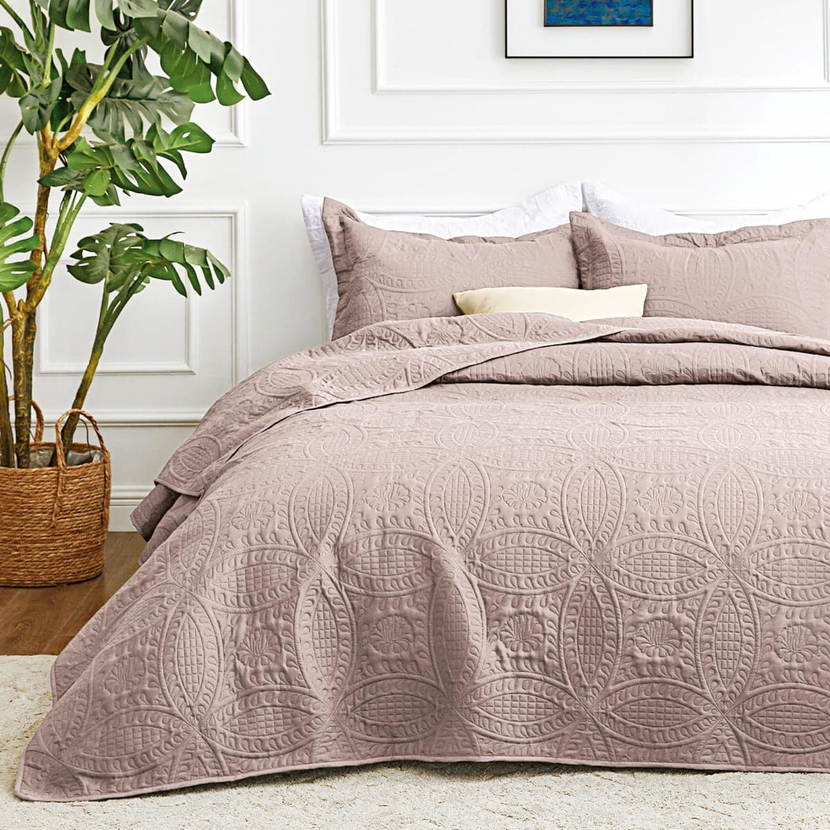 Love's cabin King Size Quilt Bedding Set Burlwood Bedspreads - Bed Lightweight Bedspread Comforter - Coin Pattern Bedding Coverlet for All Season - 3 Pieces (1 Quilt, 2 Pillow Shams) — image 1