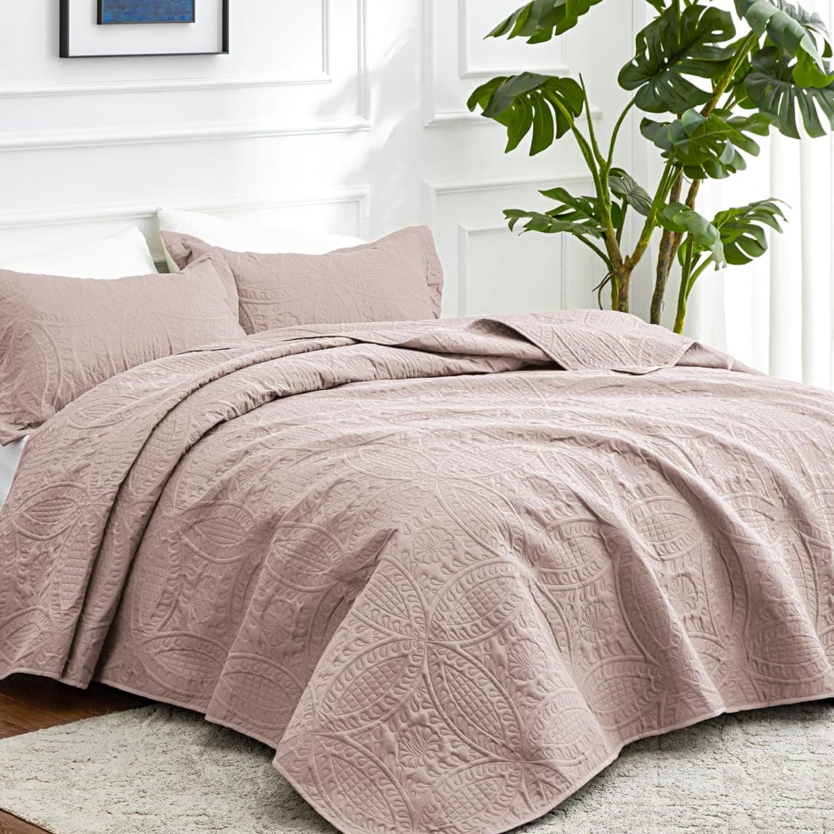 Love's cabin King Size Quilt Bedding Set Burlwood Bedspreads - Bed Lightweight Bedspread Comforter - Coin Pattern Bedding Coverlet for All Season - 3 Pieces (1 Quilt, 2 Pillow Shams) thumbnail 2