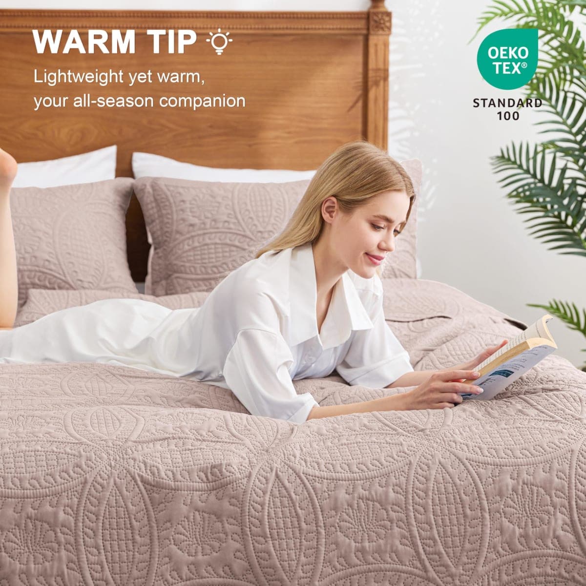Love's cabin King Size Quilt Bedding Set Burlwood Bedspreads - Bed Lightweight Bedspread Comforter - Coin Pattern Bedding Coverlet for All Season - 3 Pieces (1 Quilt, 2 Pillow Shams) thumbnail 4