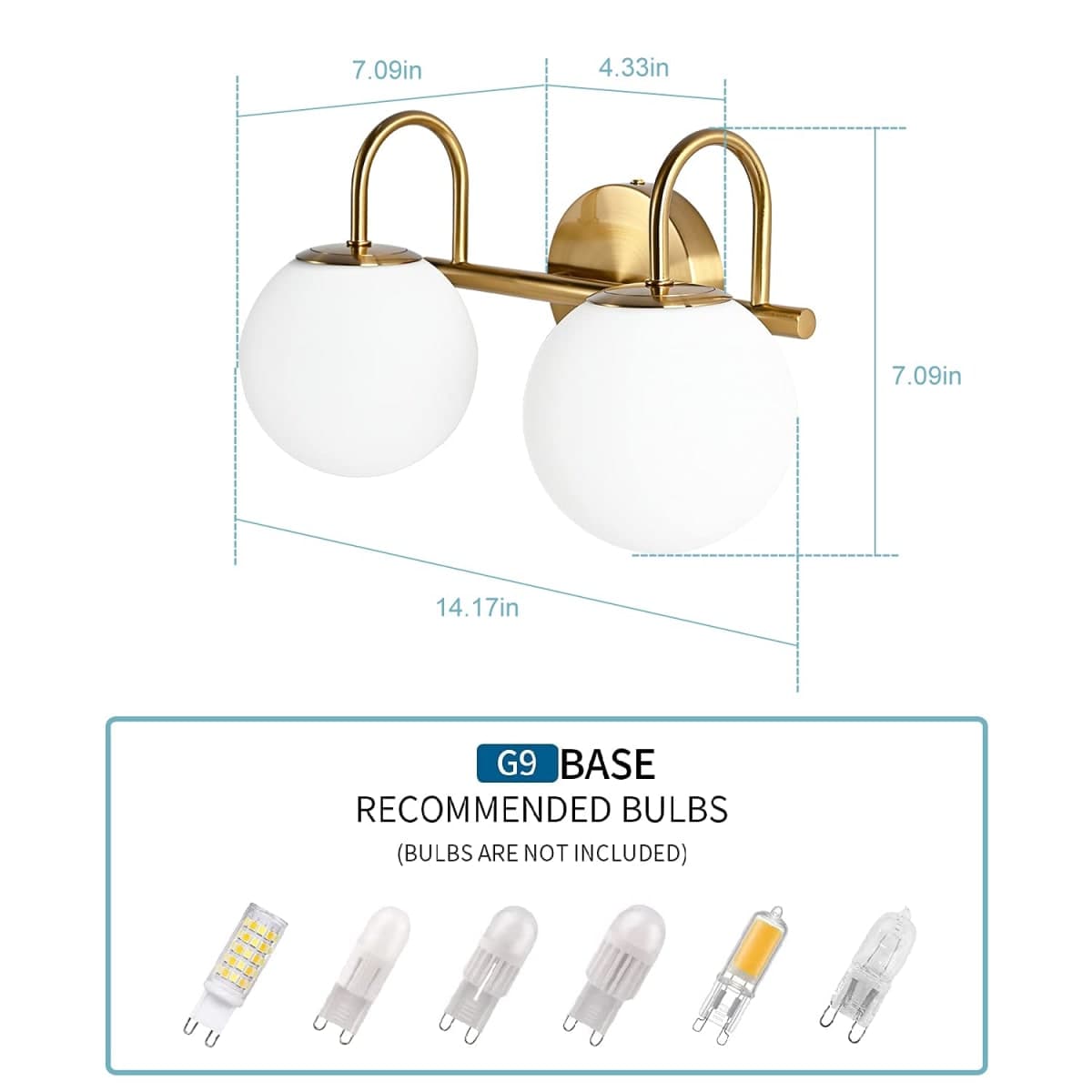 ZHUOER Modern Bathroom Vanity Light Fixtures 2 Lights Brushed Brass Milk White Globe Glass Shade Modern Wall Bar Sconce Lighting Bath Vanity Lights Over Mirror (Exclude G9 Bulb) thumbnail 3