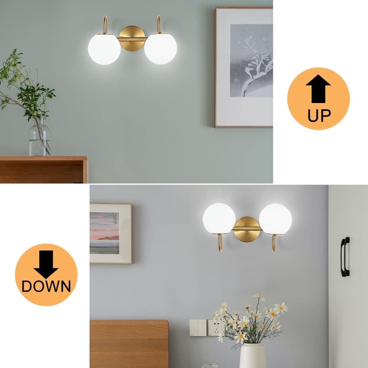ZHUOER Modern Bathroom Vanity Light Fixtures 2 Lights Brushed Brass Milk White Globe Glass Shade Modern Wall Bar Sconce Lighting Bath Vanity Lights Over Mirror (Exclude G9 Bulb) thumbnail 5