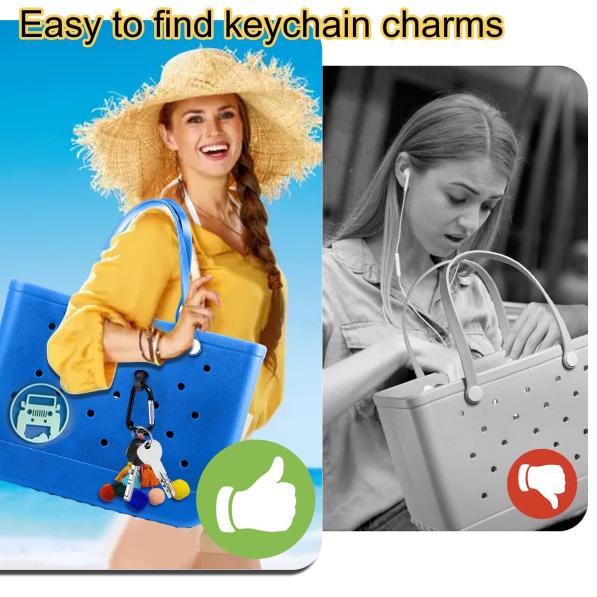 Mity rain Key Holder for Bogg Bag, Accessories for Bogg Bags Original X Large, Insert Charm Carabiner Keychain for Beach Bag, Black, bogg bag hold size thumbnail 2