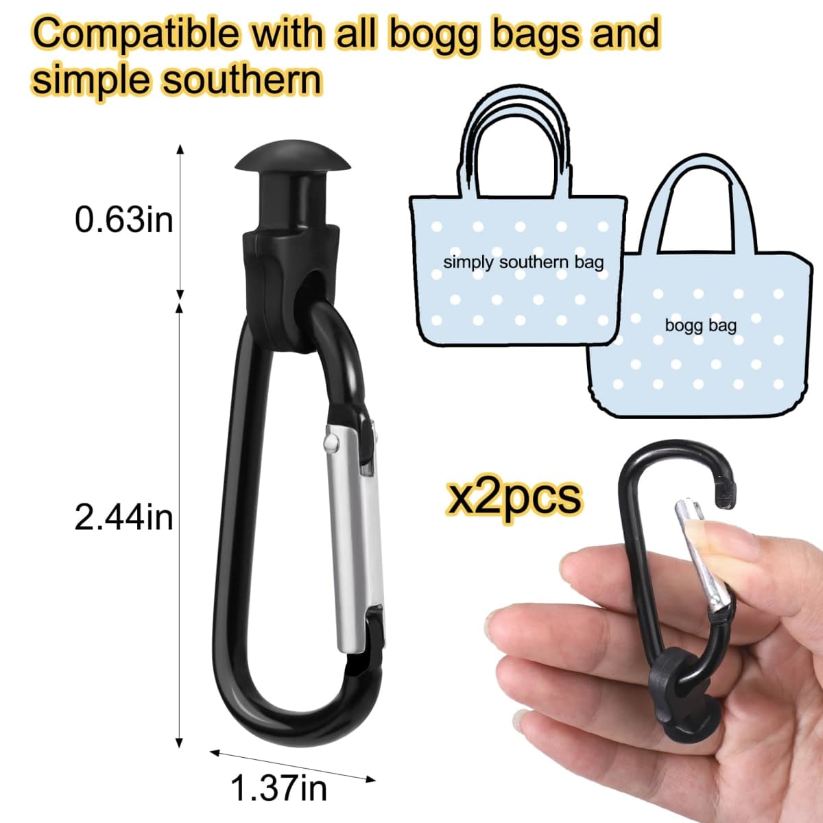 Mity rain Key Holder for Bogg Bag, Accessories for Bogg Bags Original X Large, Insert Charm Carabiner Keychain for Beach Bag, Black, bogg bag hold size thumbnail 3