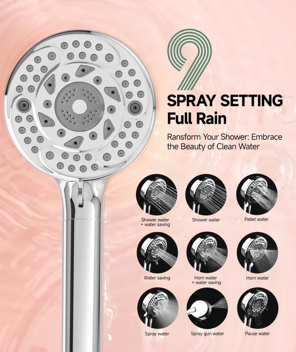 Filtered Shower Head with Handheld, 9-Spray Mode High Pressure Detachable Shower Head with Filters for Hard Water - Remove Chlorine Chrome thumbnail 4