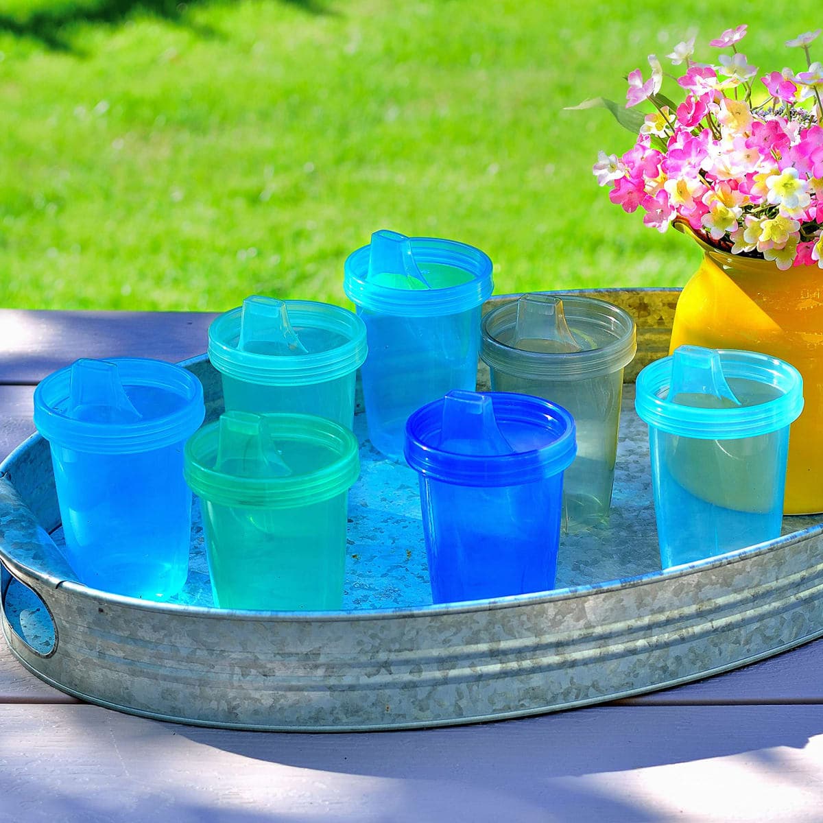 Youngever 7 Pack Kids Sippy Cups for Infant, Toddler, 7 Coastal Colors, Plastic, BPA Free thumbnail 3