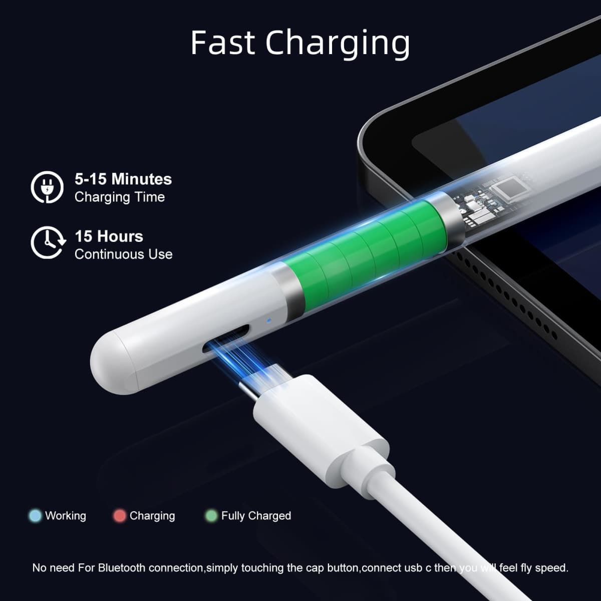 Stylus Pen for iPad with Palm Rejection, 2X Fast Charging Pencil Compatible with 2018-2025 iPad 6-11, iPad Pro 11", iPad Pro 12.9" 6/5/4/3, iPad Pro 13", iPad Air 6/5/4/3, iPad mini 7/6/5 thumbnail 3