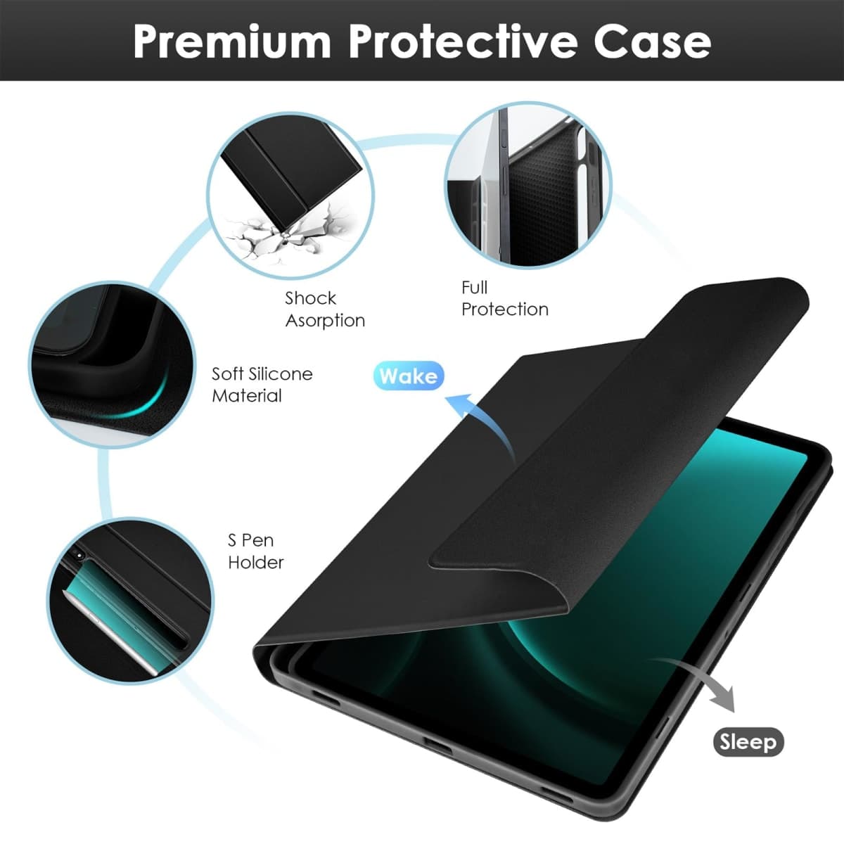 LAMA Backlit Keyboard Case for Samsung Galaxy Tab S10 Lite/S10 FE/S9 FE 10.9'', Detachable Wireless Keyboard Case for Galaxy Tab S9/S8/S7 11'', Lightweight Stand Cover with Built-in S Pen Holder, BK thumbnail 4
