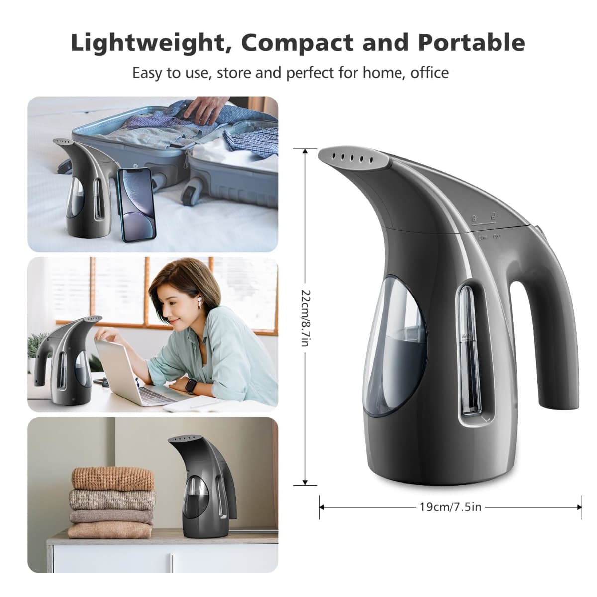HiLIFE Steamer for Clothes, Portable Handheld Design, 240ml Big Capacity, 700W, Strong Penetrating Steam, Removes Wrinkle, for Home, Office and Travel(ONLY FOR 120V)(Black) thumbnail 5
