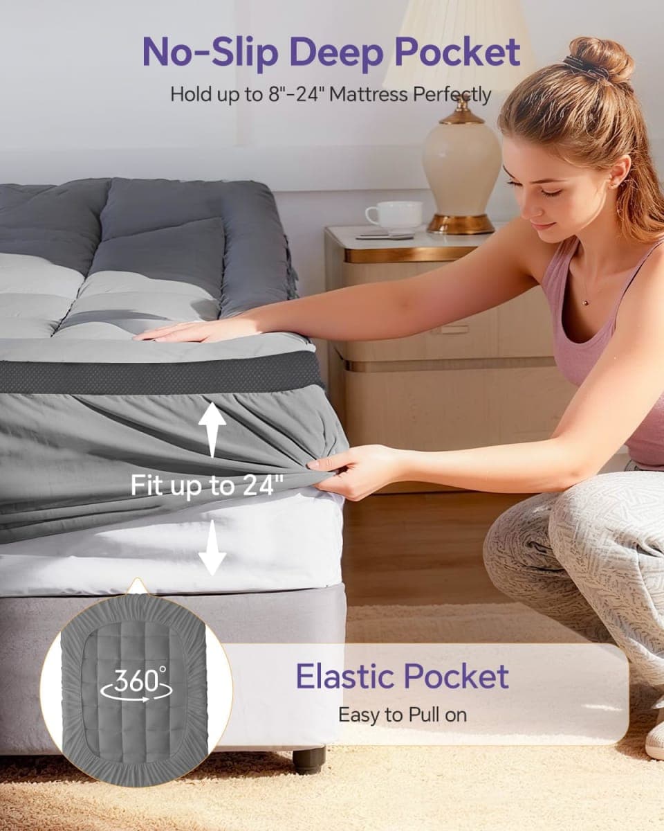 ChiXpace Dual Layer Memory Foam Twin XL Mattress Topper - 2 Inch Gel Egg Crate Foam and 2 Inch Cooling Pillow Top Cover Rayon, Twin Extra Long College Dorm Support for Back Pain (Grey) thumbnail 5