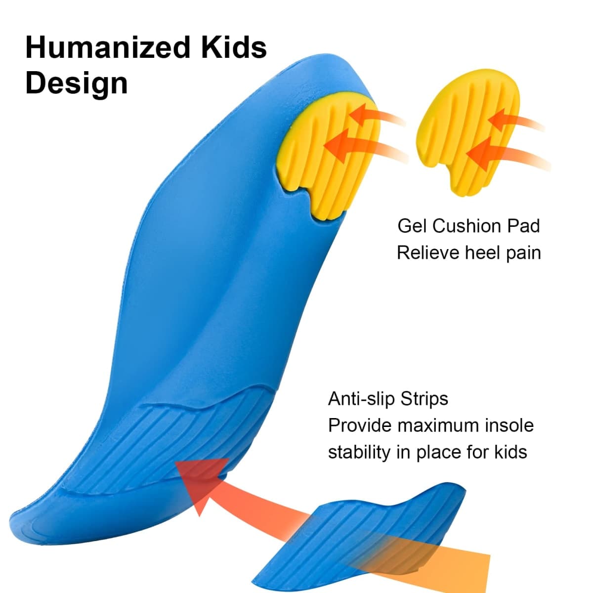 WALKROFEET Children's Overpronation Insoles, Soft PU Foam Orthotic Relieve Plantar Fasciitis, Kids Gel Flat Foot Insoles, Heel Pad(Multicolor) thumbnail 2