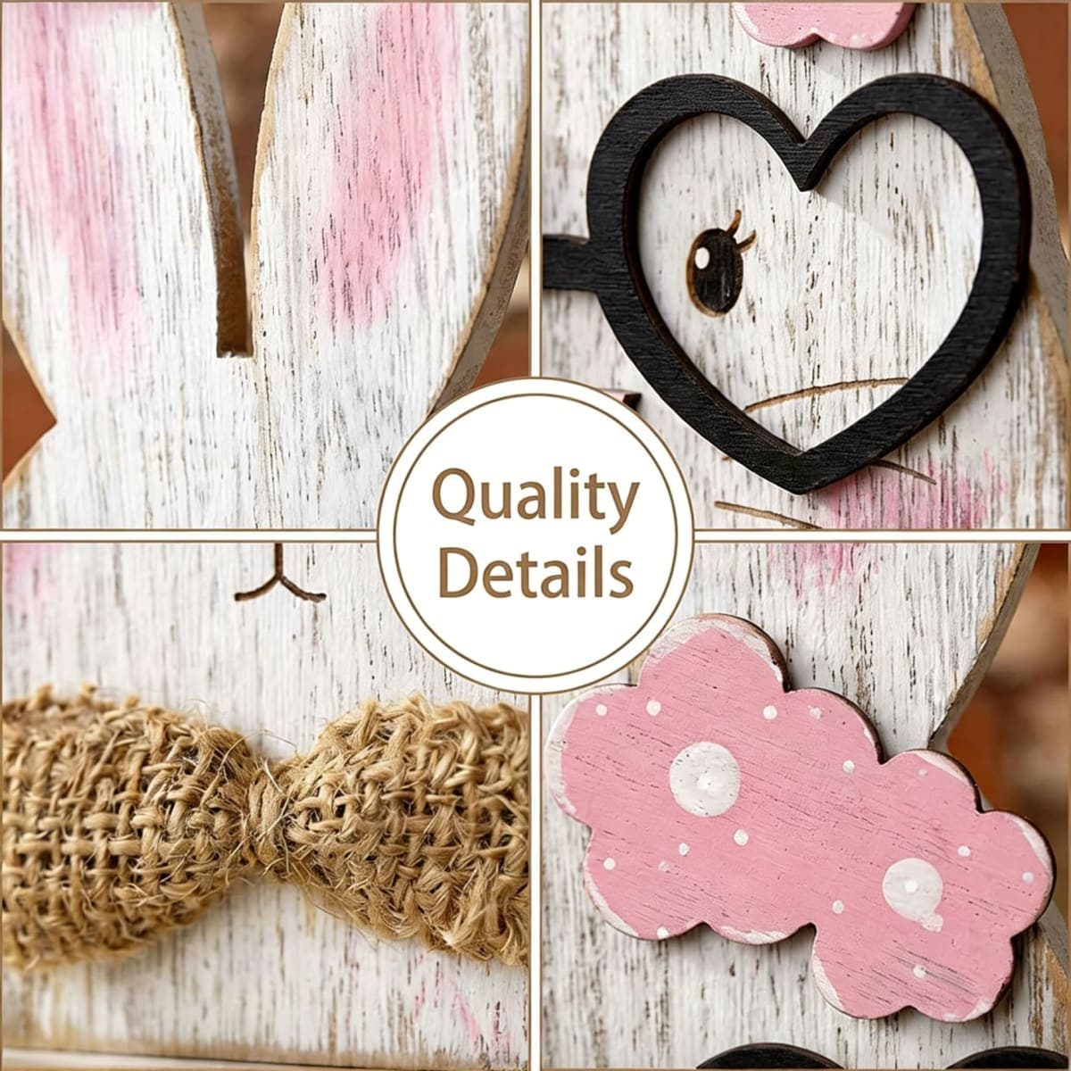 RGIMF Easter Bunny Decor - 2 Pack Wooden Rustic Easter Table Decorations for Home, Farmhouse Spring Rabbit Decor Sign for Mantel Shelf Centerpiece Office Party (Pink) thumbnail 5