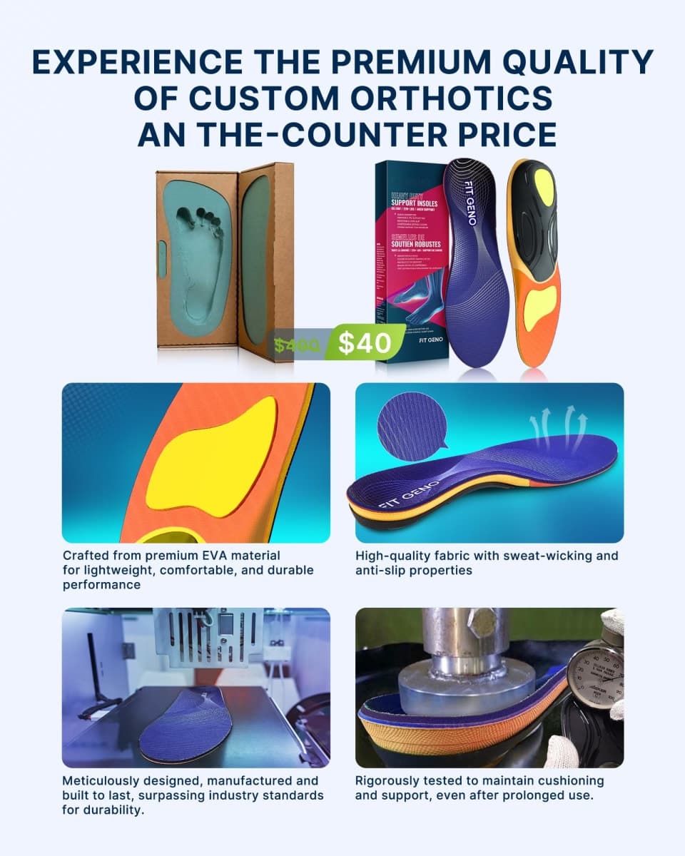 Arch Support Plantar Fasciitis Insoles: Fit Geno Orthotics Inserts for High Arch Pain Relief – Heavy Duty Shoe Inserts for Women & Men 220lbs+ – for Work Boots & Sneakers (Women's 6-7 / Men's 4-5) thumbnail 4