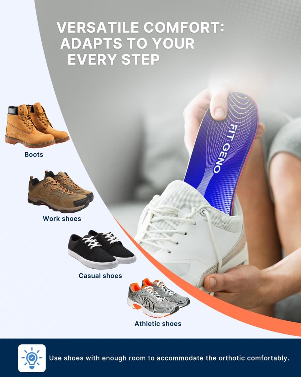 Arch Support Plantar Fasciitis Insoles: Fit Geno Orthotics Inserts for High Arch Pain Relief – Heavy Duty Shoe Inserts for Women & Men 220lbs+ – for Work Boots & Sneakers (Women's 6-7 / Men's 4-5) thumbnail 5