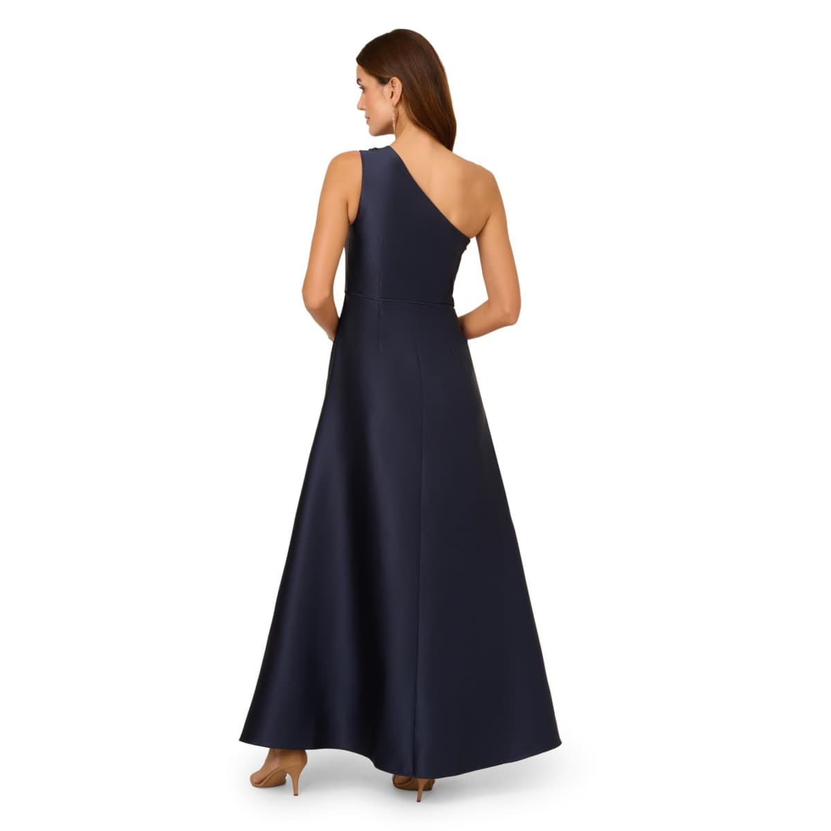 Adrianna Papell Women's One Shoulder Mikado Gown, Midnight, 12 thumbnail 2